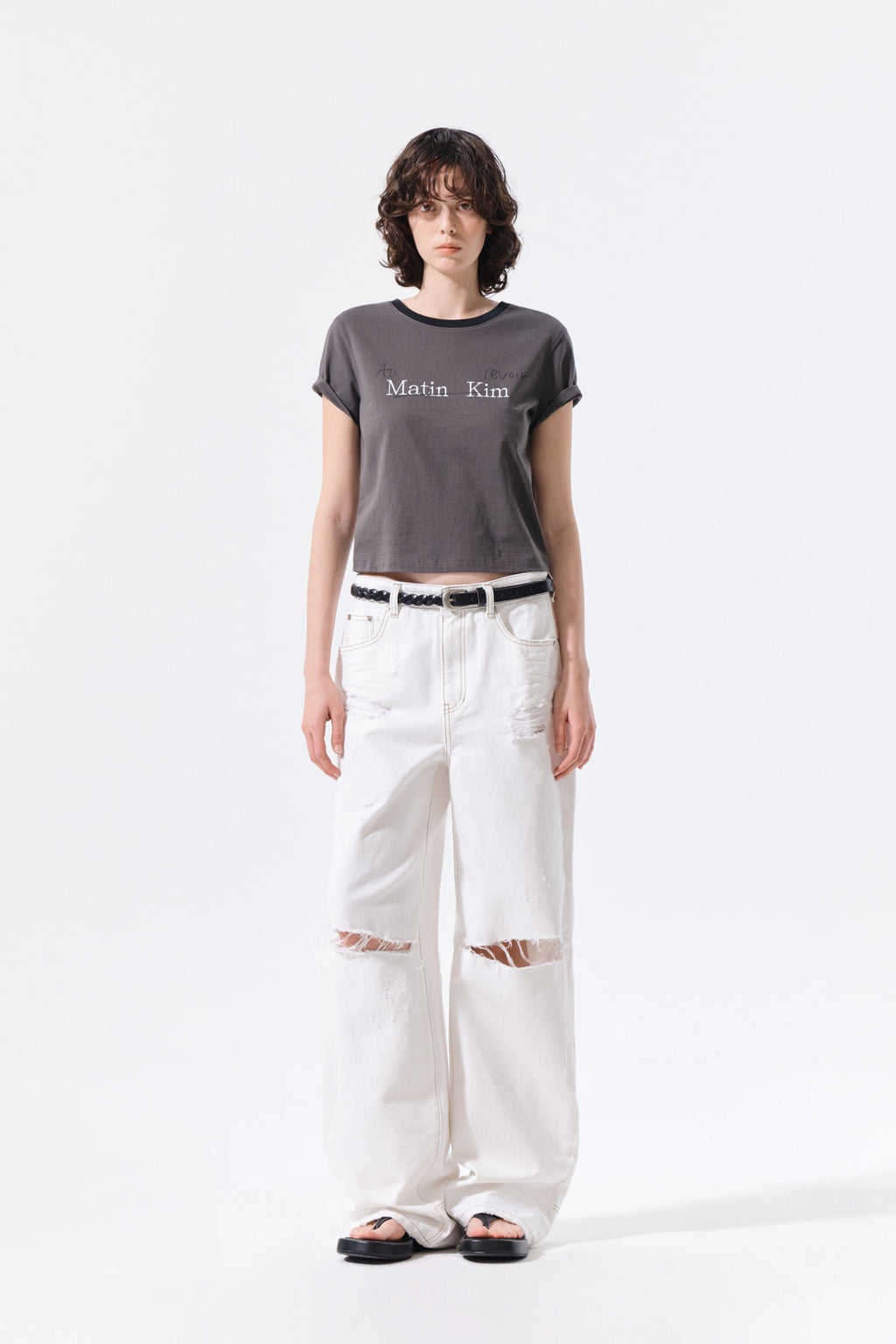 Matin Kim - Tonal Rib Logo Crop Top (Charcoal) product image 8 | TRAB K-Fashion Australia