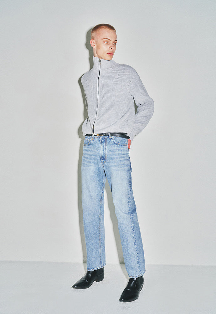 Tonywack - Italian Cotton Hard Twist Zip-Up Knit (Light Grey) product image 4 | TRAB K-Fashion Australia