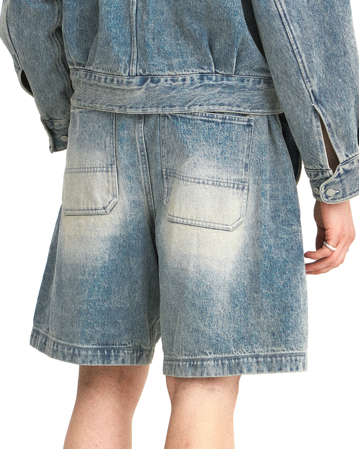 Eastlogue - Cinch Back Curved Shorts (Light Indigo) product image 10 | TRAB K-Fashion Australia