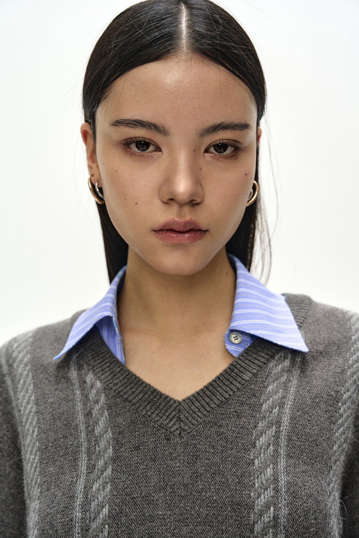 Andersson Bell - Shirt Insert V-Neck Sweater (Grey/Blue) product image 5 | TRAB K-Fashion Australia