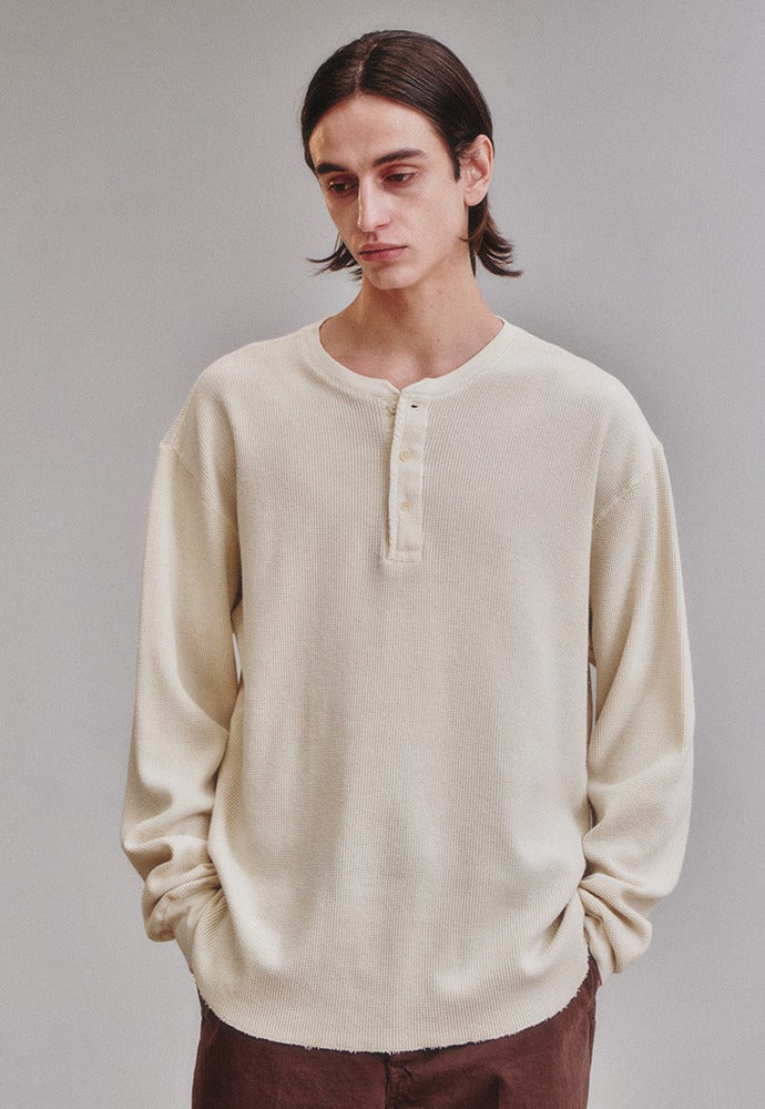 Art if acts - Garment Dyed Waffle Henley (Cream) product image 1 | TRAB K-Fashion Australia
