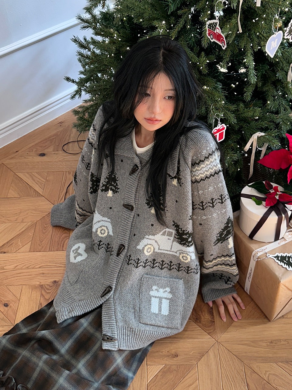Margarin Fingers - Tree Cowichan Knit Cardigan (Grey) product image 1 | TRAB K-Fashion Australia