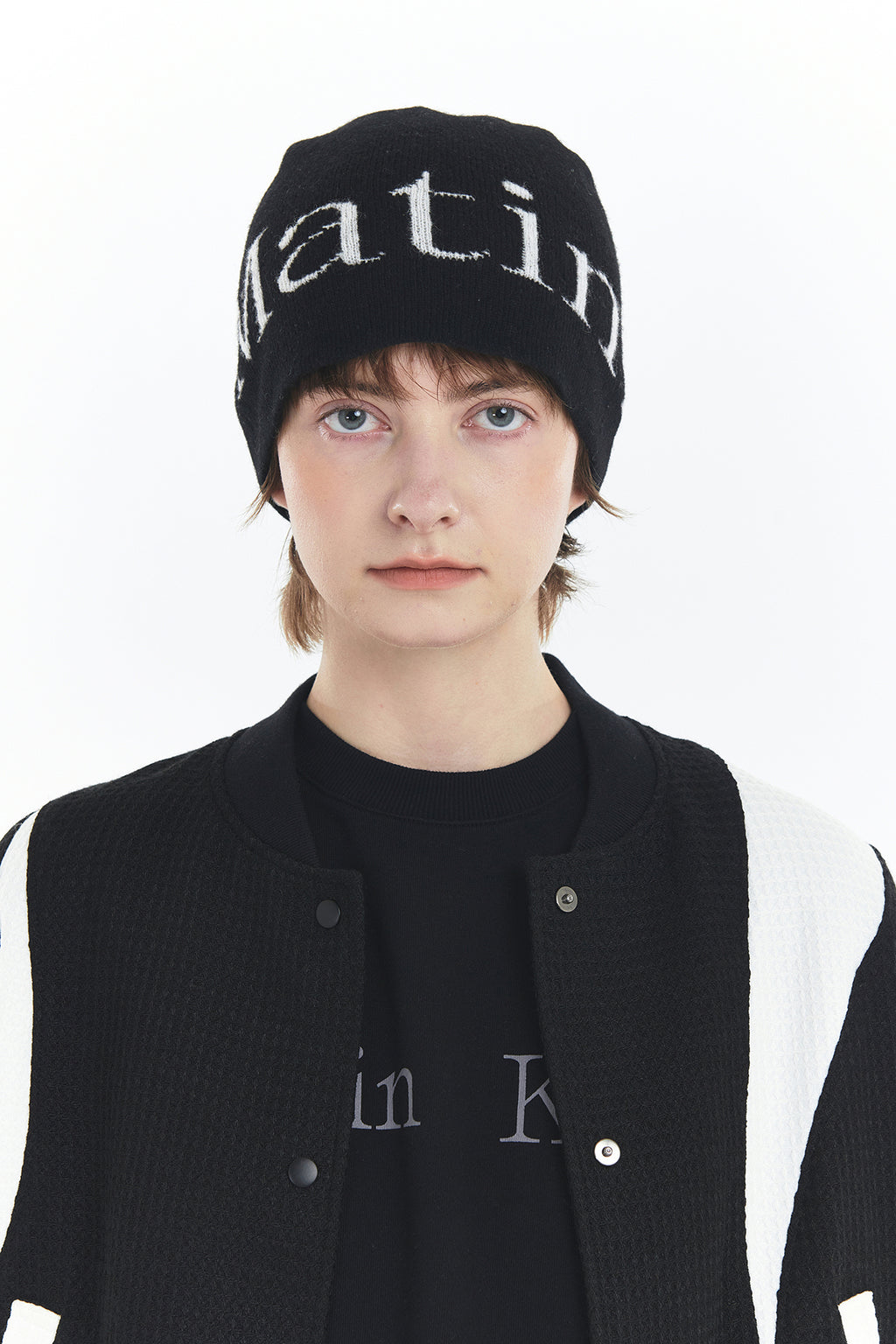 Matin Kim - Logo Jacquard Short Beanie (Black) product image 4 | TRAB K-Fashion Australia