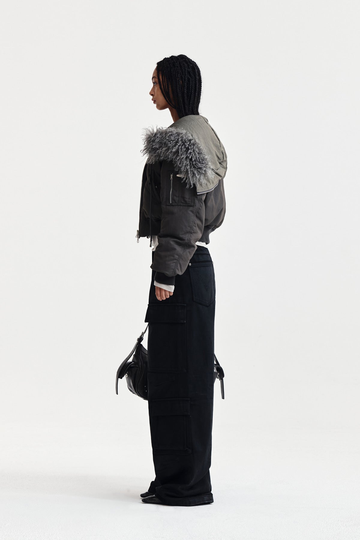 Matin Kim - Fur Hoody Bomber Down Jumper (Dark Grey) product image 5 | TRAB K-Fashion Australia
