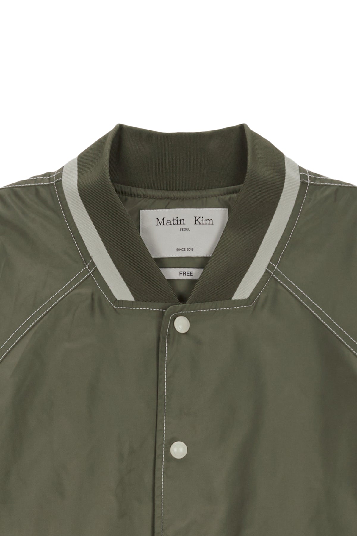 Matin Kim - Raglan Stitch Varsity Jumper (Khaki) product image 3 | TRAB K-Fashion Australia