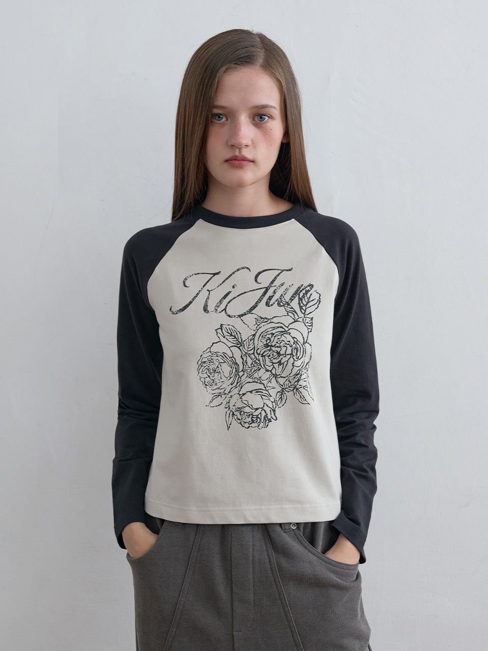 Kijun - Rose Raglan Tee (Charcoal) product image 5 | TRAB K-Fashion Australia