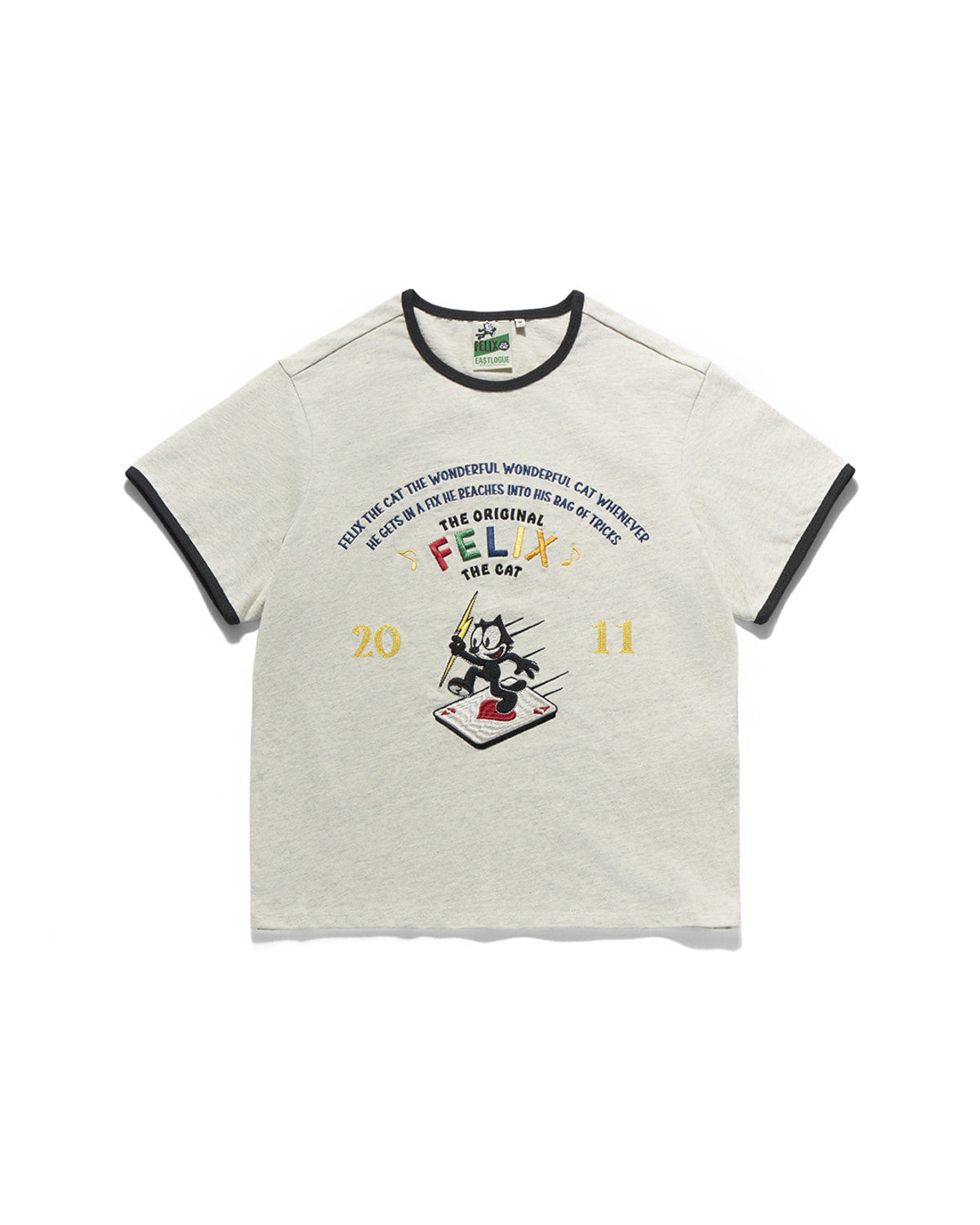 Eastlogue - Felix Souvenir Embroidered Ringer T-shirts (Oatmeal & Black) product image 1 | TRAB K-Fashion Australia