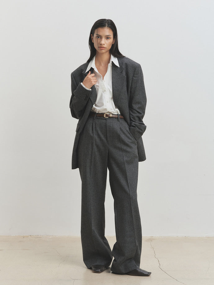 Tonywack - Herringbone Wool Wide-Leg Pleated Trousers (Mid-Grey Herringbone) product image 4 | TRAB K-Fashion Australia
