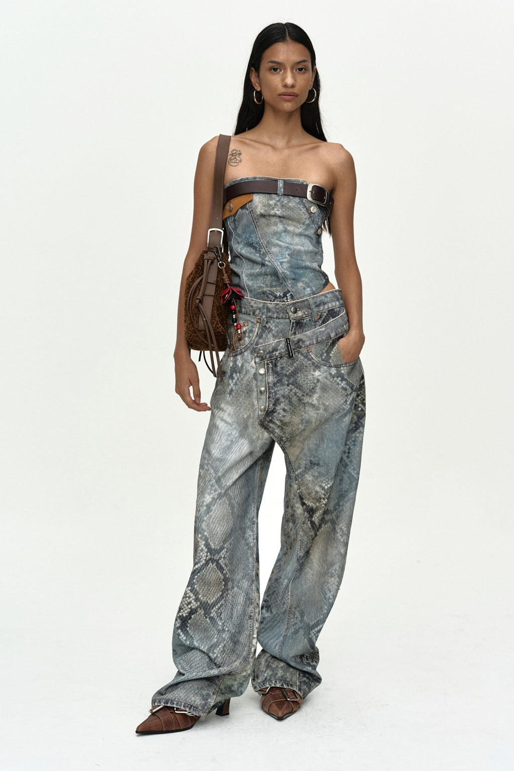 Andersson Bell - Python Fade Denim Printed Overlay Jeans (Blue) product image 1 | TRAB K-Fashion Australia