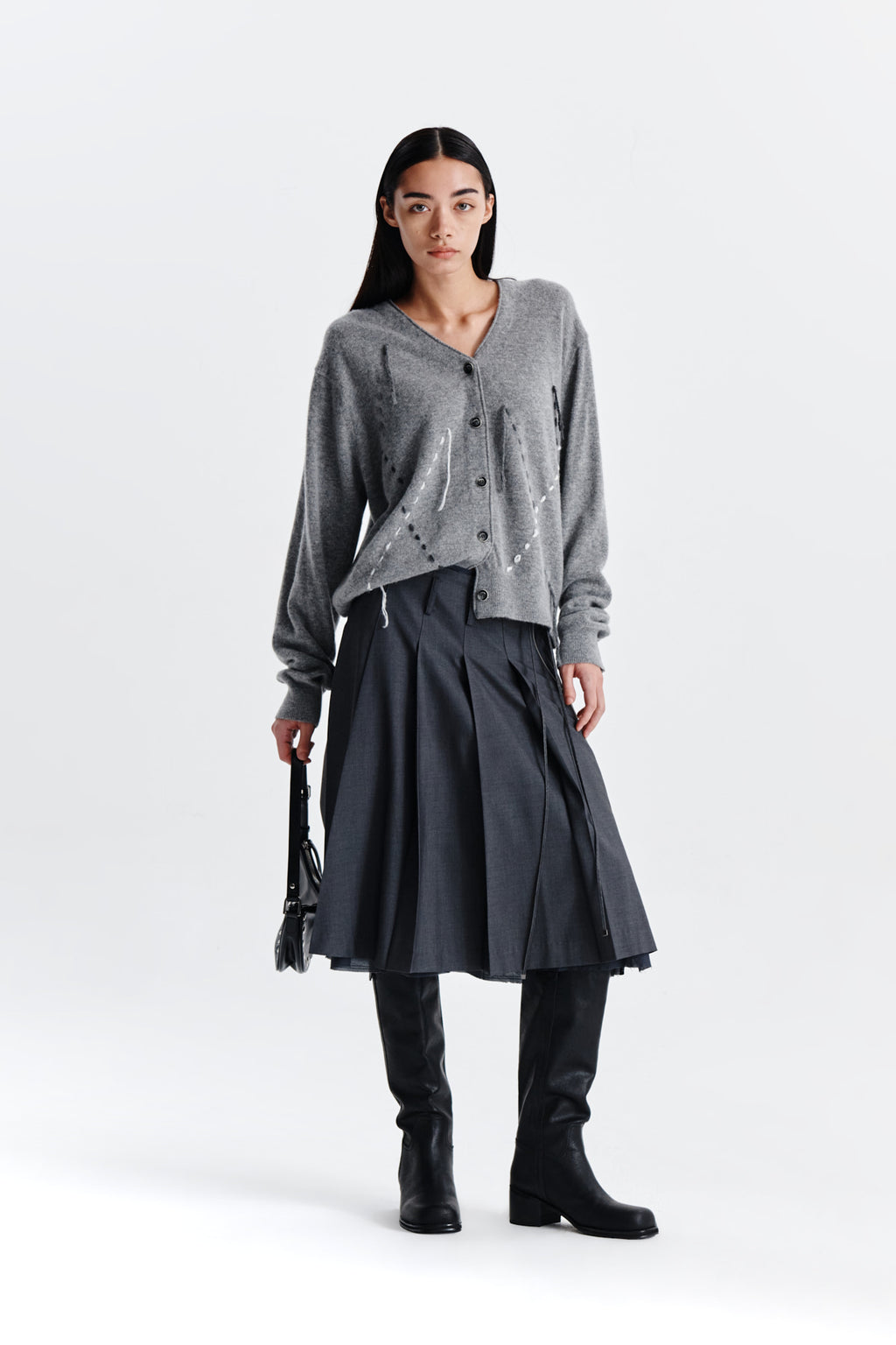 Matin Kim - String Point Layered Pleats Skirt (Grey) product image 8 | TRAB K-Fashion Australia