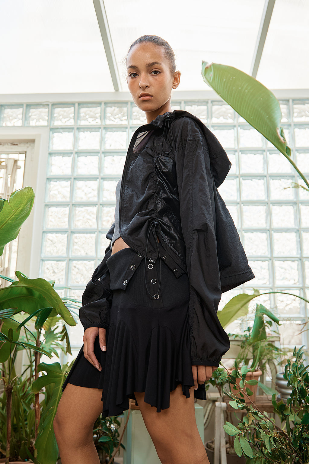 Matin Kim - Hoody Point Crop Light Windbreaker (Black) product image 14 | TRAB K-Fashion Australia