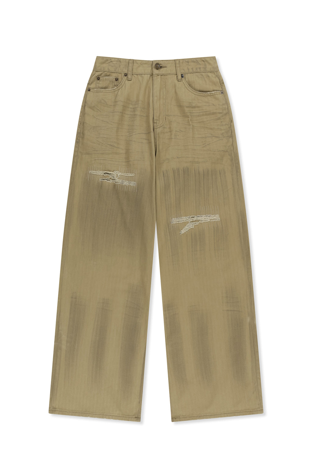 Matin Kim - Distressed Herringbone Wide Pants (Beige) product image 1 | TRAB K-Fashion Australia