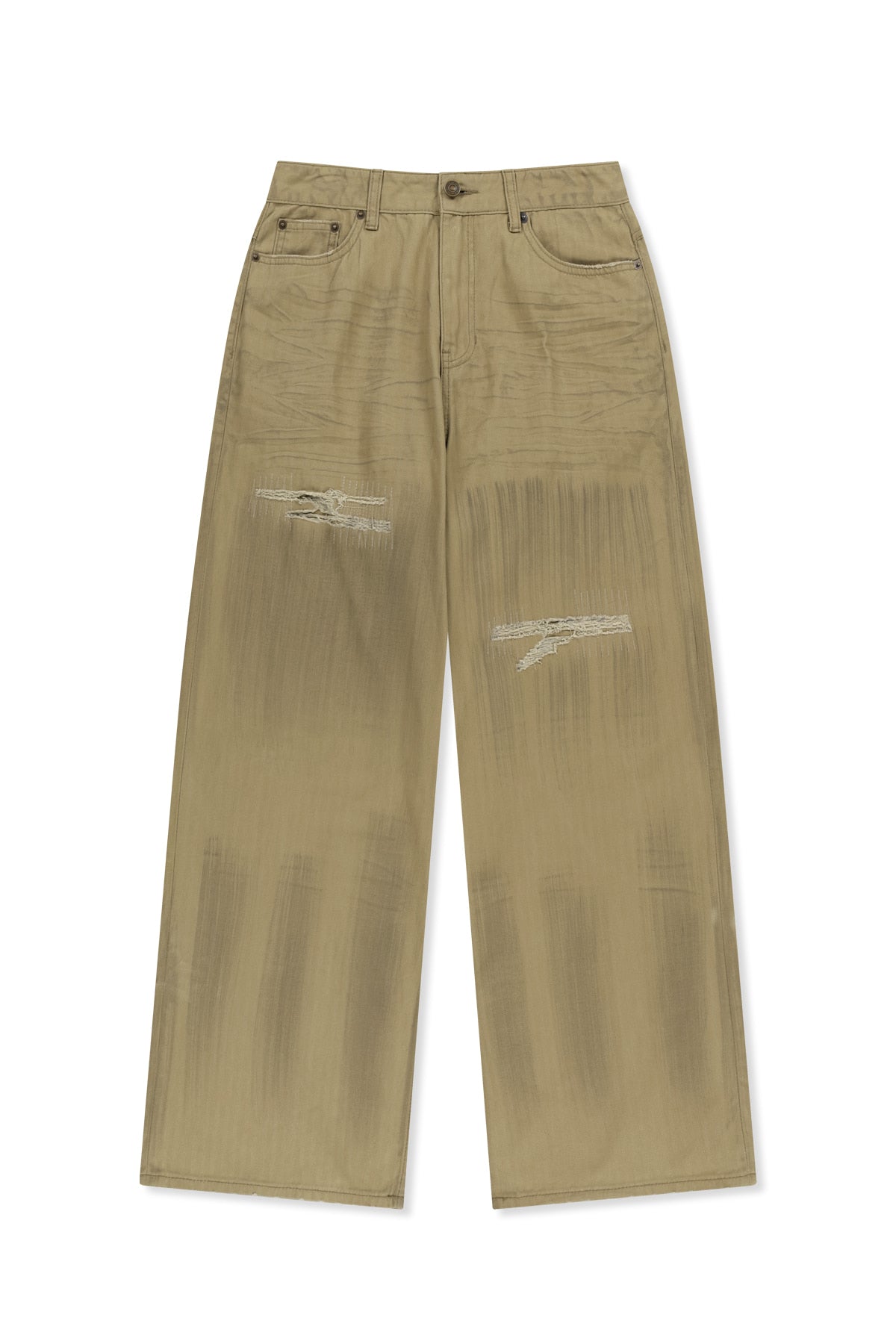 Matin Kim - Distressed Herringbone Wide Pants (Beige) product image 1 | TRAB K-Fashion Australia