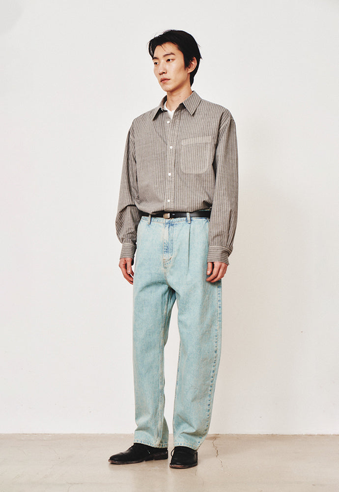 Art if acts - One Tuck Curve Denim Pants (Washed Light Blue) product image 2 | TRAB K-Fashion Australia