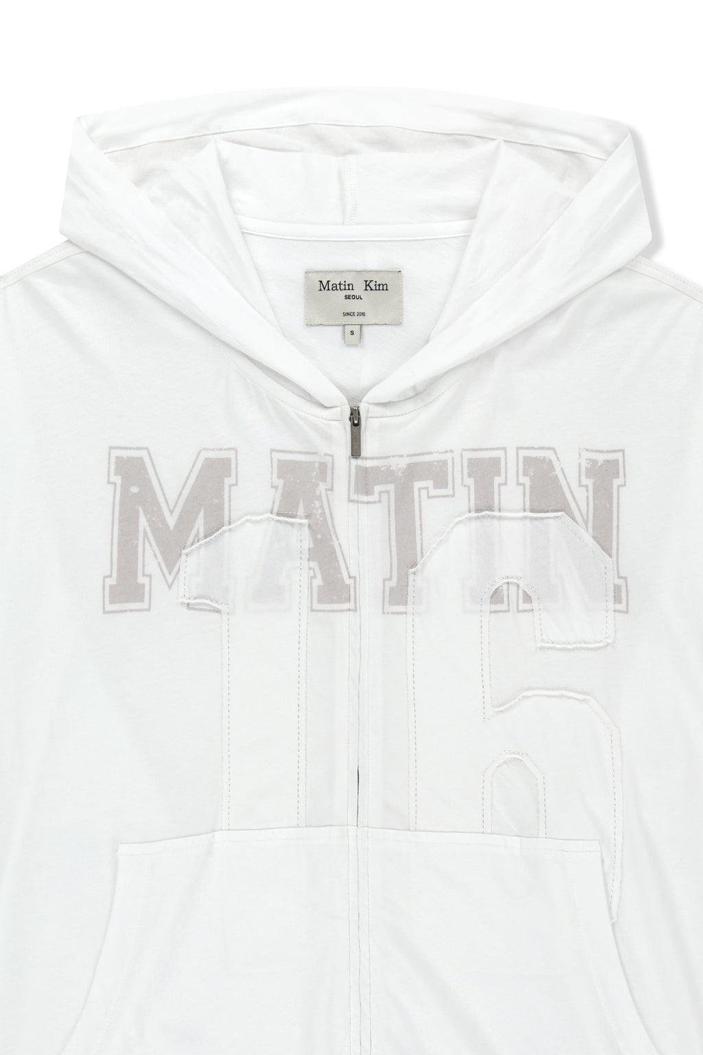Matin Kim - Matin 16 Applique Logo Hoody Zip Up (White) product image 3 | TRAB K-Fashion Australia