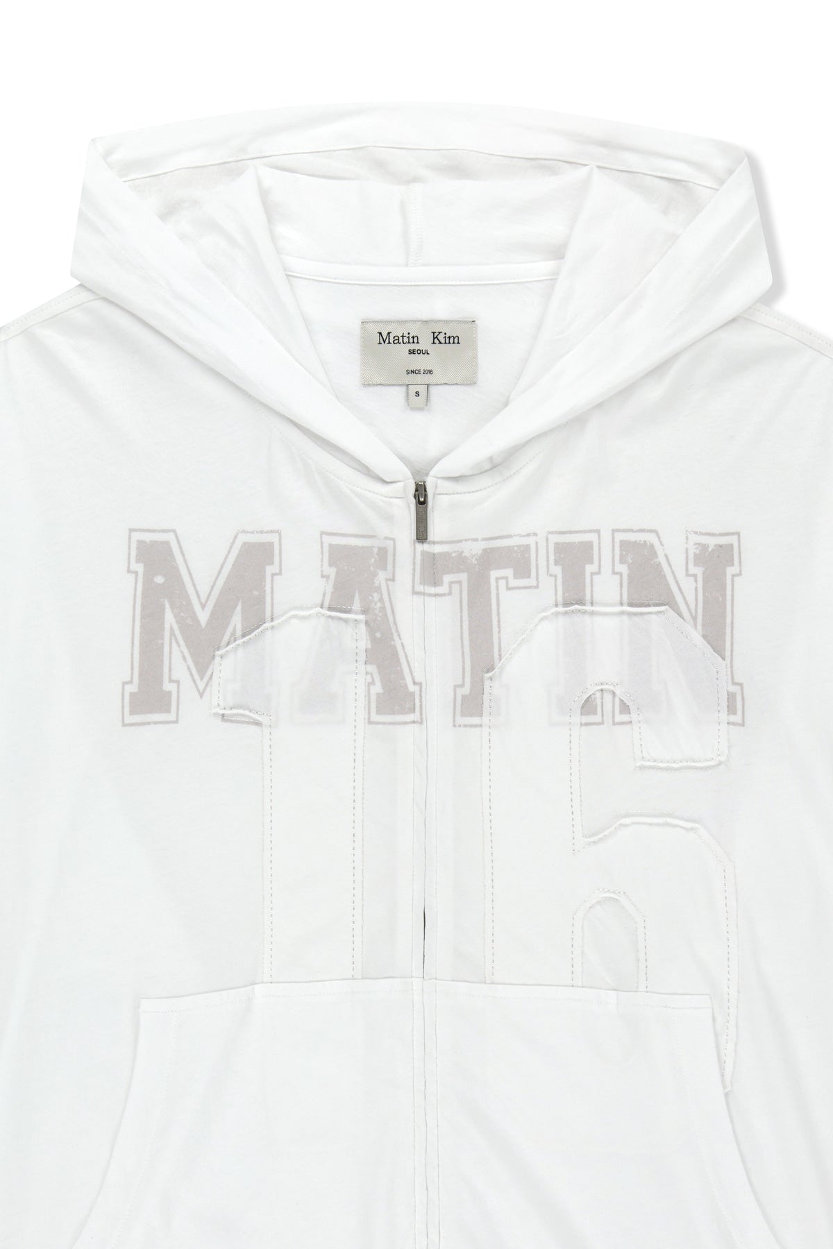 Matin Kim - Matin 16 Applique Logo Hoody Zip Up (White) product image 3 | TRAB K-Fashion Australia