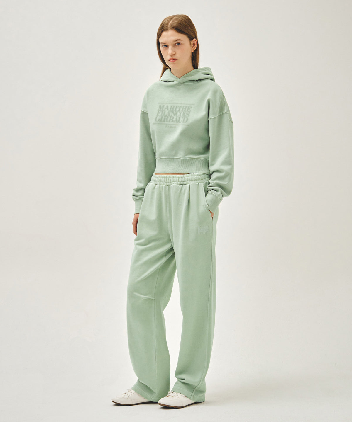 Marithe & Francois Girbaud - Outline Classic Logo Dyeing Tuck Wide Sweat Pants (Mint) product image 4 | TRAB K-Fashion Australia