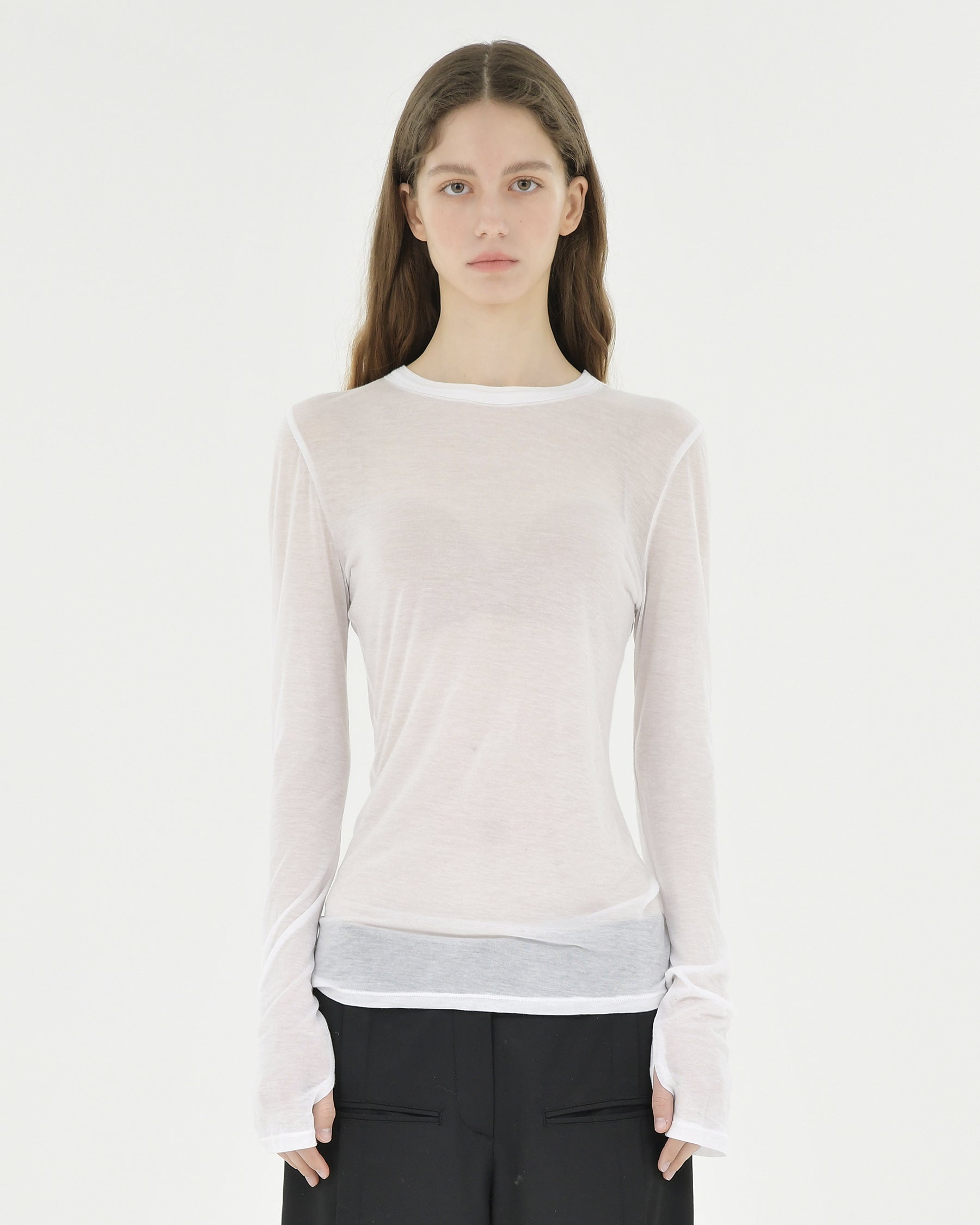 Brownyard - 24ss W Seethrough Long Sleeve (White) product image 1 | TRAB K-Fashion Australia
