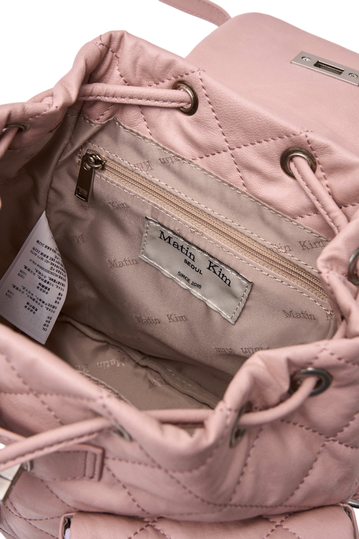 Matin Kim - Double Pocket Quilting Mini Backpack (Pink) product image 4 | TRAB K-Fashion Australia