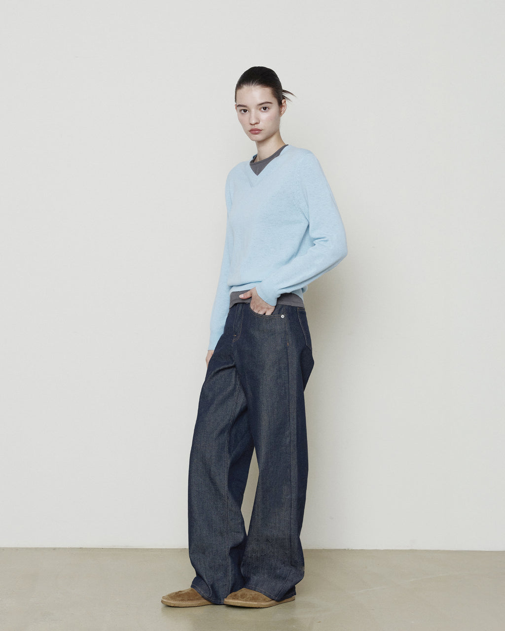Brownyard - Extra Super Fine V Neck Knit (Light Blue) product image 1 | TRAB K-Fashion Australia