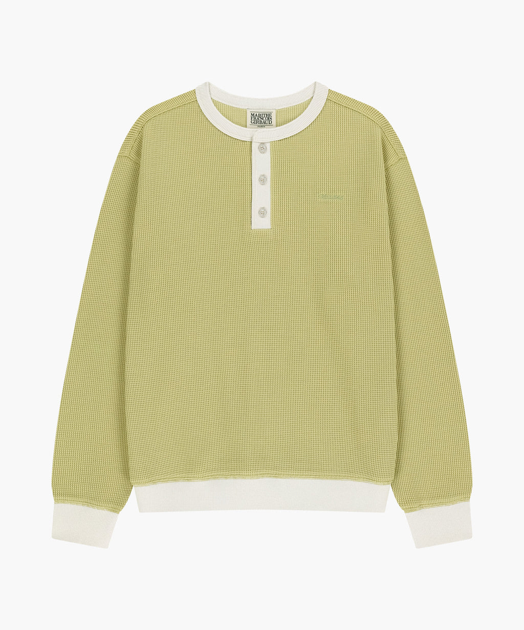 Marithe & Francois Girbaud - Waffle Henley Neck Sweatshirt (Light Olive) product image 6 | TRAB K-Fashion Australia