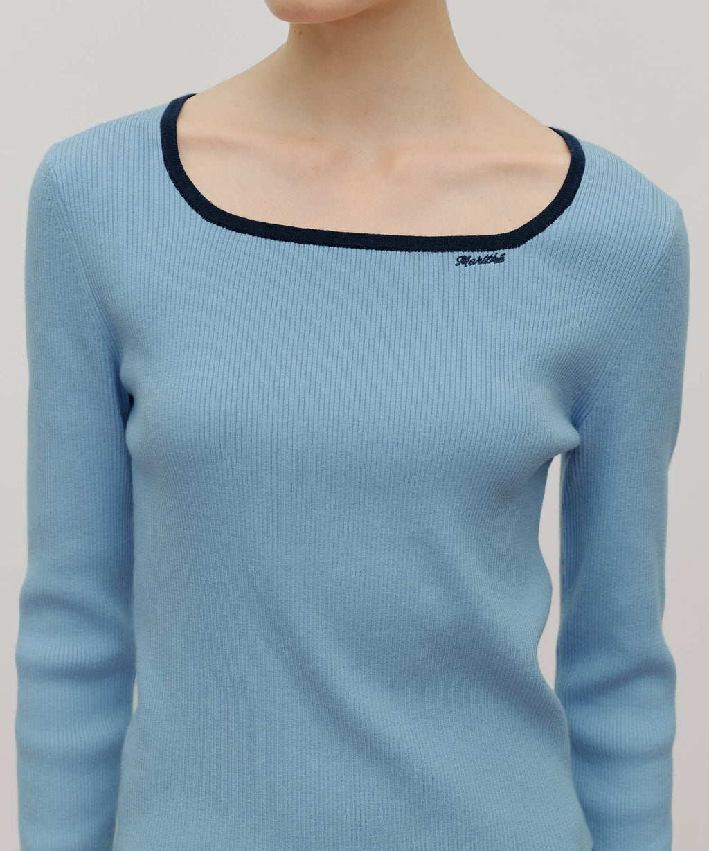 Marithe & Francois Girbaud - Color Point Square Neck Knit Pullover (Sky Blue) product image 4 | TRAB K-Fashion Australia