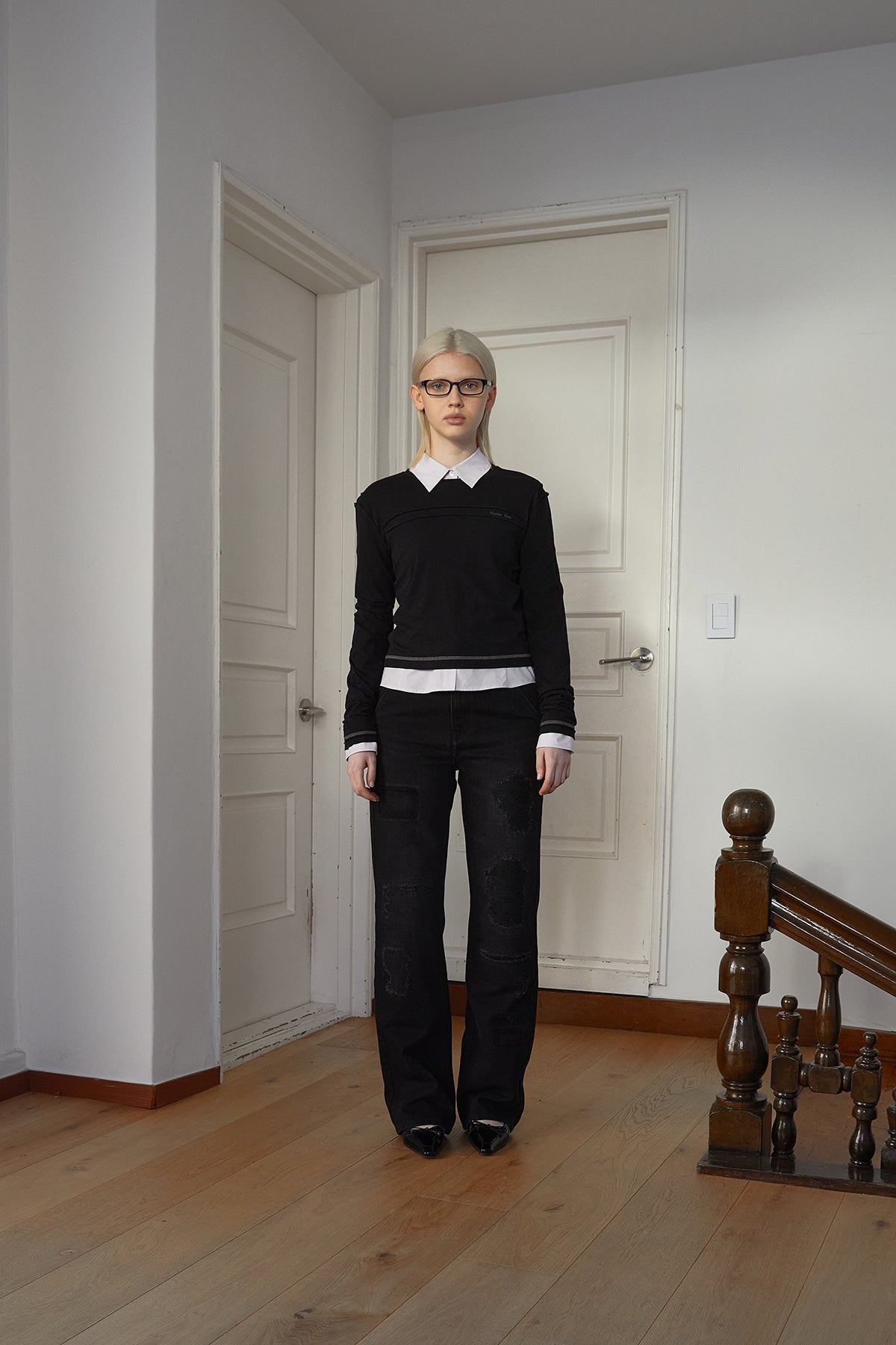 Matin Kim - Cut Line Detail Long Sleeve Logo Top (Black) product image 13 | TRAB K-Fashion Australia