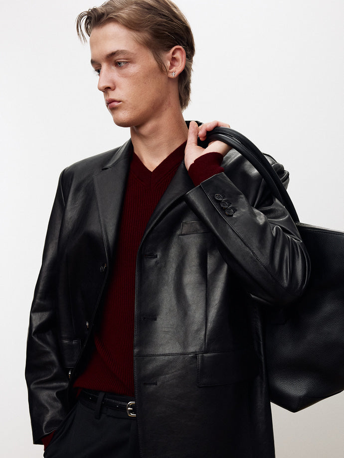 Tonywack - Vegetable Tanned Lamb Leather Tailored Jacket (Black) product image 4 | TRAB K-Fashion Australia