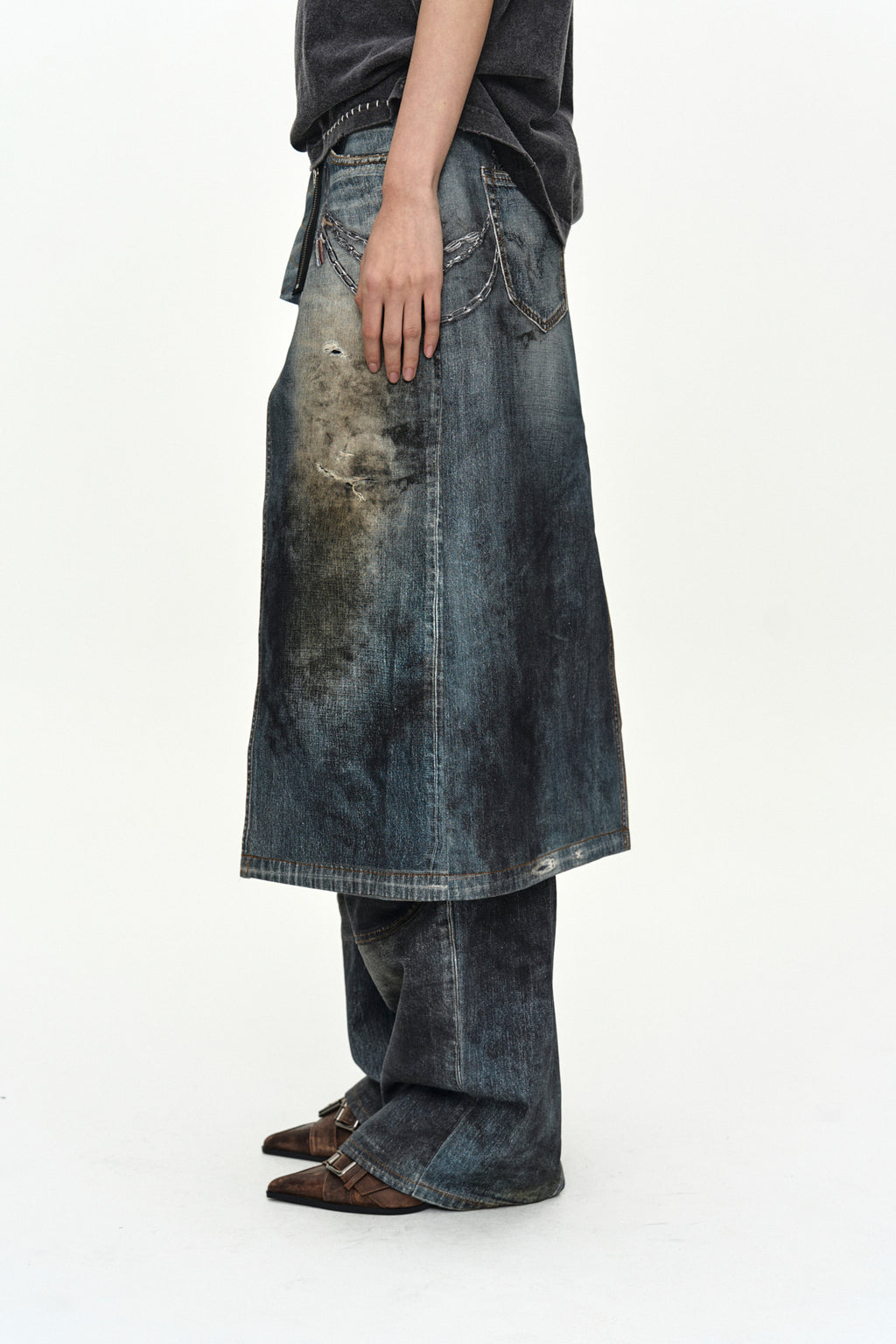 Andersson Bell - Denim Trompe-L'oeil Graphic Wrap Skirt (Mid Blue) product image 5 | TRAB K-Fashion Australia