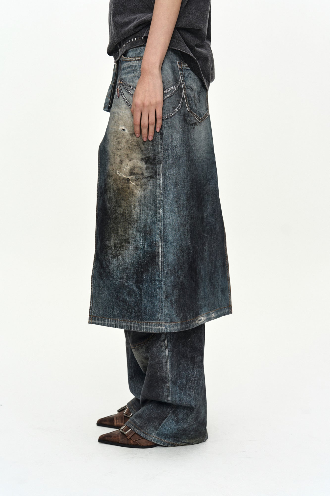 Andersson Bell - Denim Trompe-L'oeil Graphic Wrap Skirt (Mid Blue) product image 5 | TRAB K-Fashion Australia