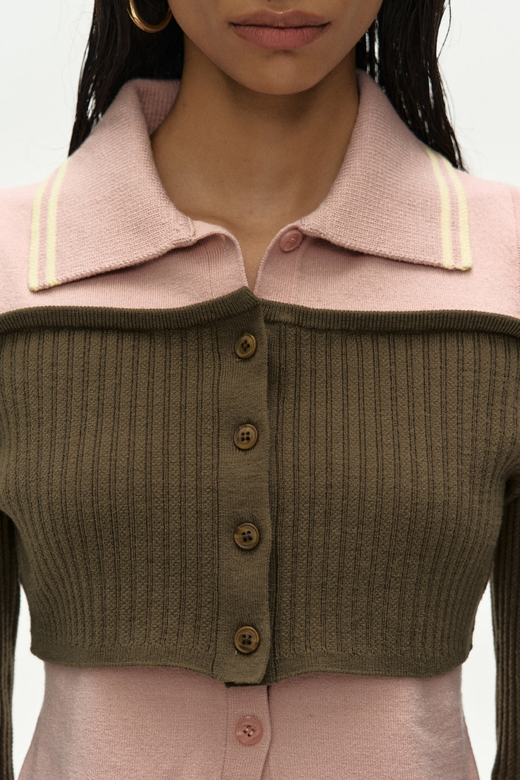 Andersson Bell - Layered Off-Shoulder Collar Top (Khaki/Pink) product image 5 | TRAB K-Fashion Australia