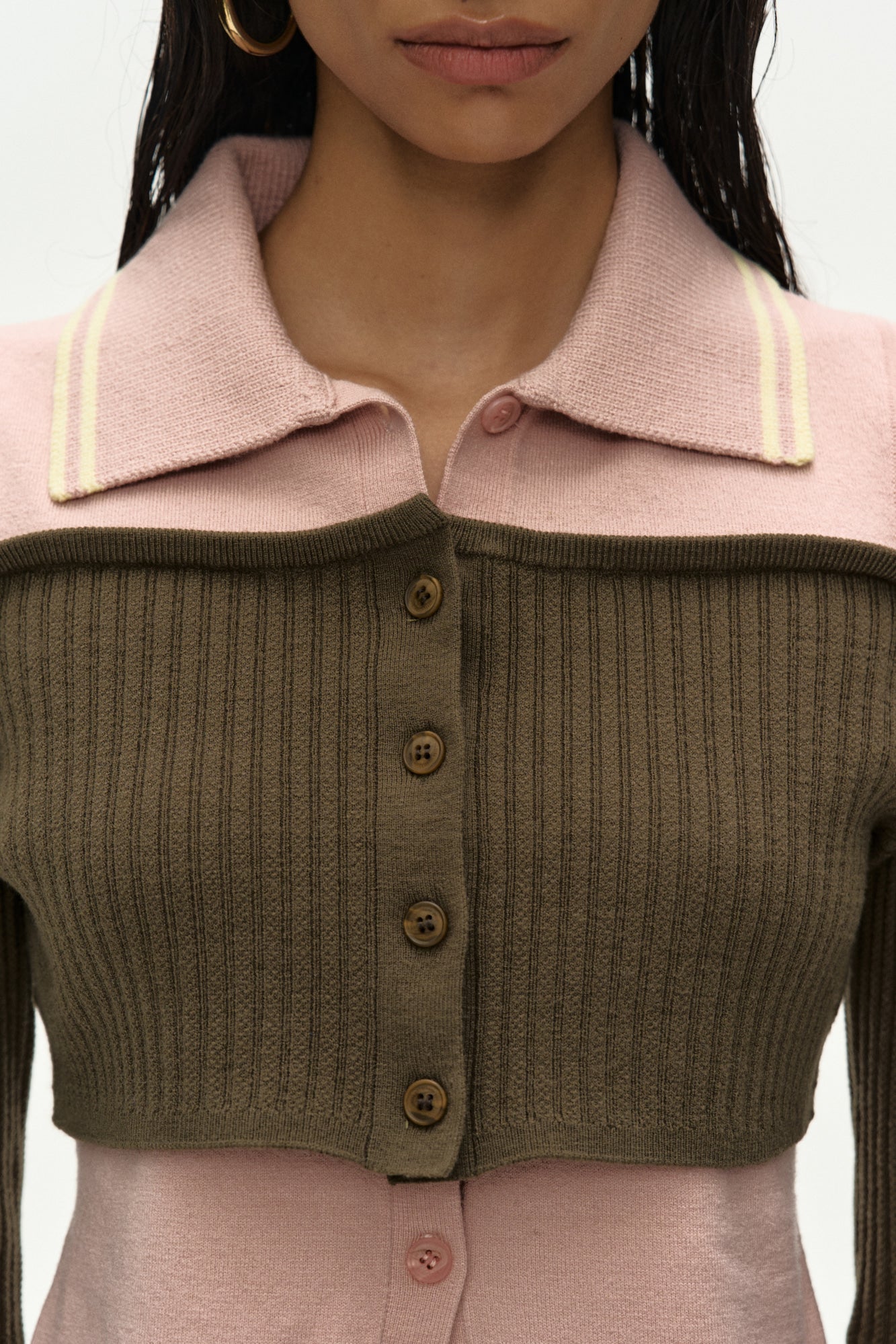 Andersson Bell - Layered Off-Shoulder Collar Top (Khaki/Pink) product image 5 | TRAB K-Fashion Australia