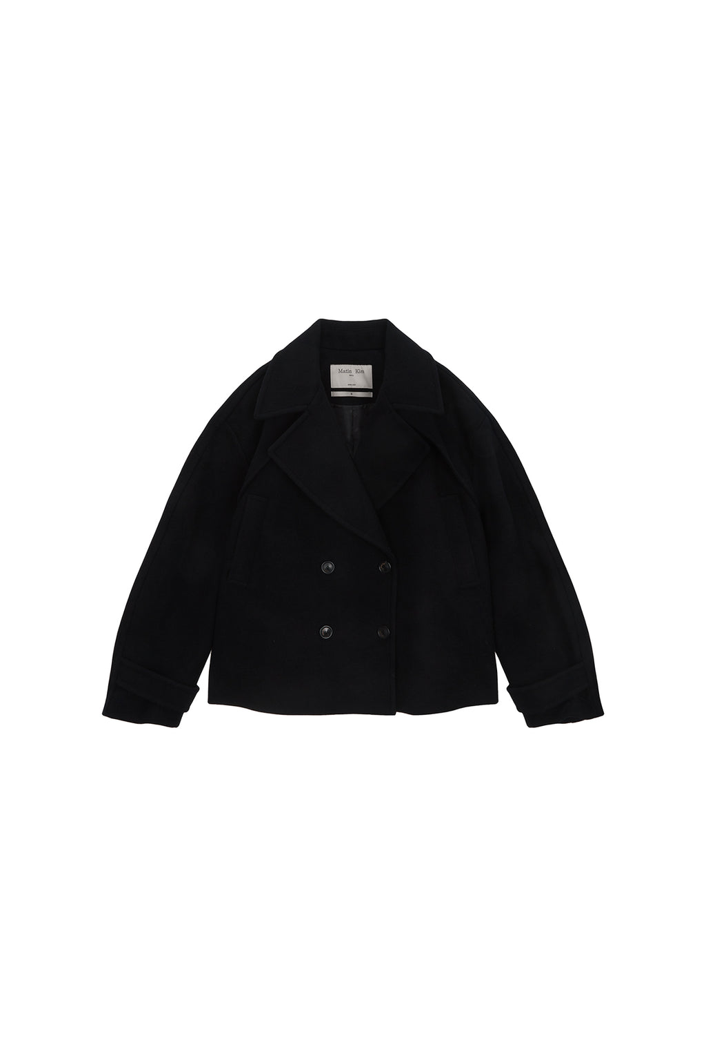 Matin Kim - Belted Big Lapel Double Short Coat (Dark Navy) product image 1 | TRAB K-Fashion Australia