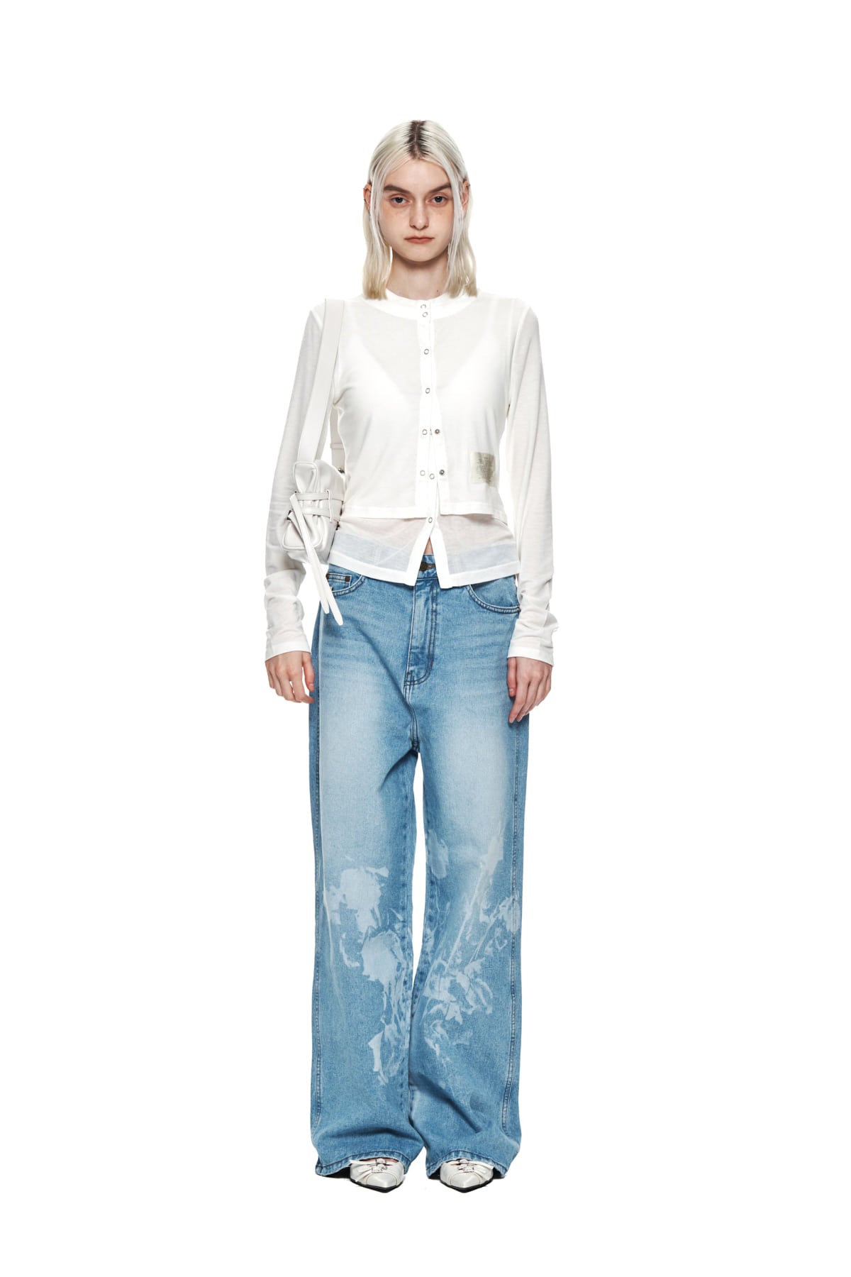 Matin Kim - Flower Printed Denim Pants (Light Blue) product image 10 | TRAB K-Fashion Australia