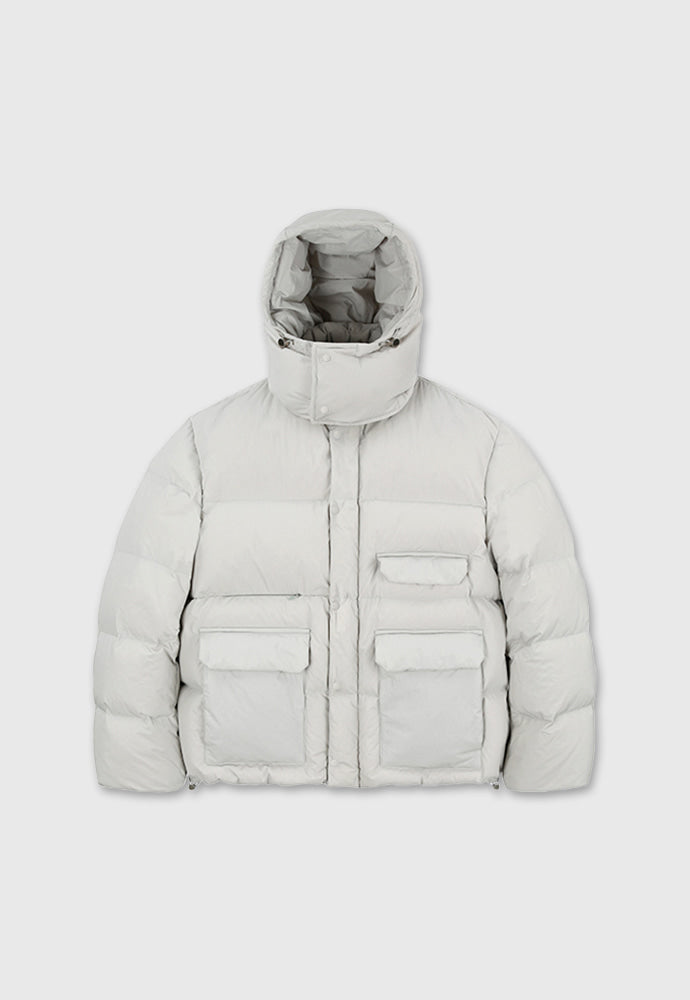 Tonywack - Technical Shell Short Puffer Down Jacket Detachable Hood (Pale Gery) product image 10 | TRAB K-Fashion Australia