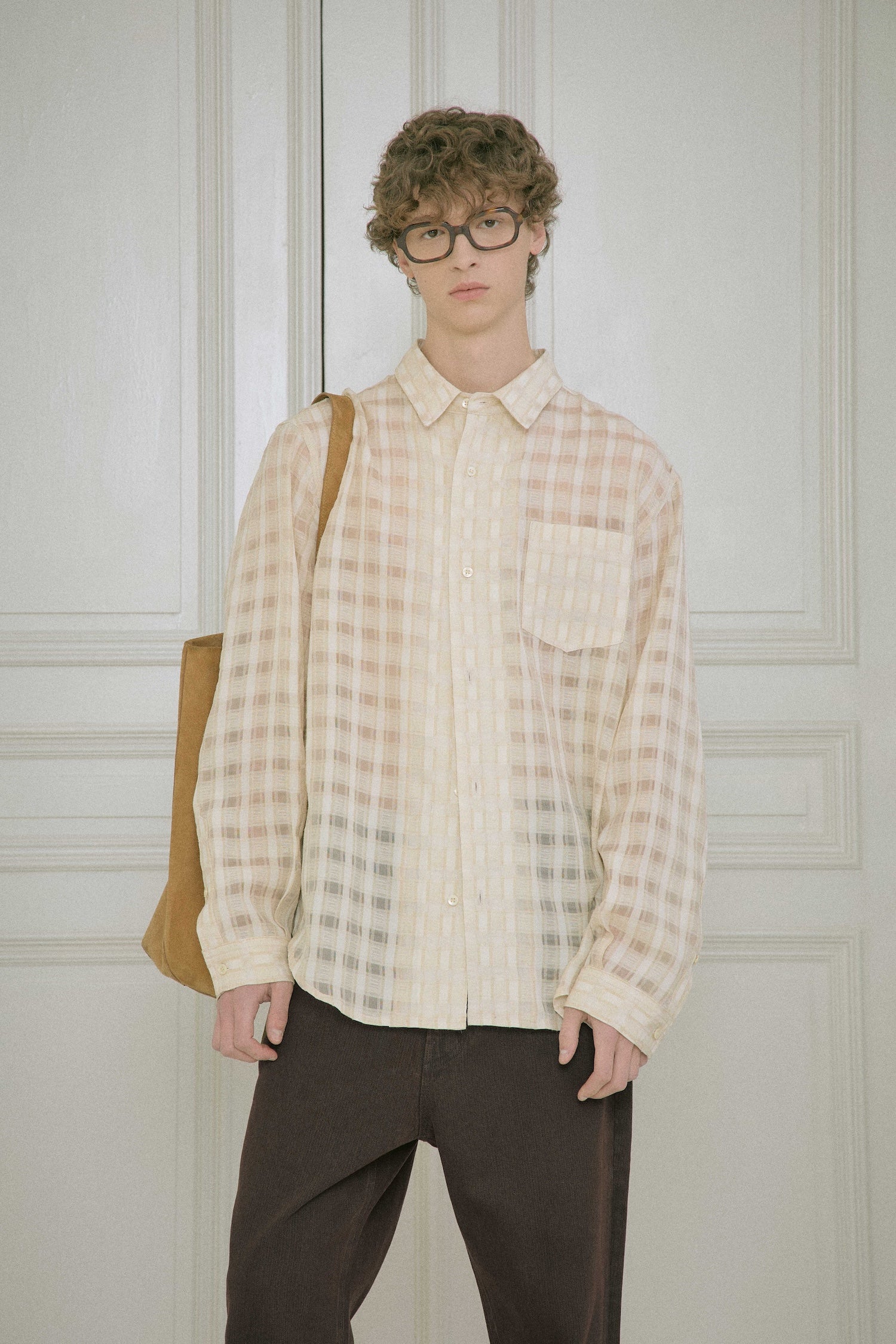 STU - Comfortable Check Shirt (Beige) product image 15 | TRAB K-Fashion Australia