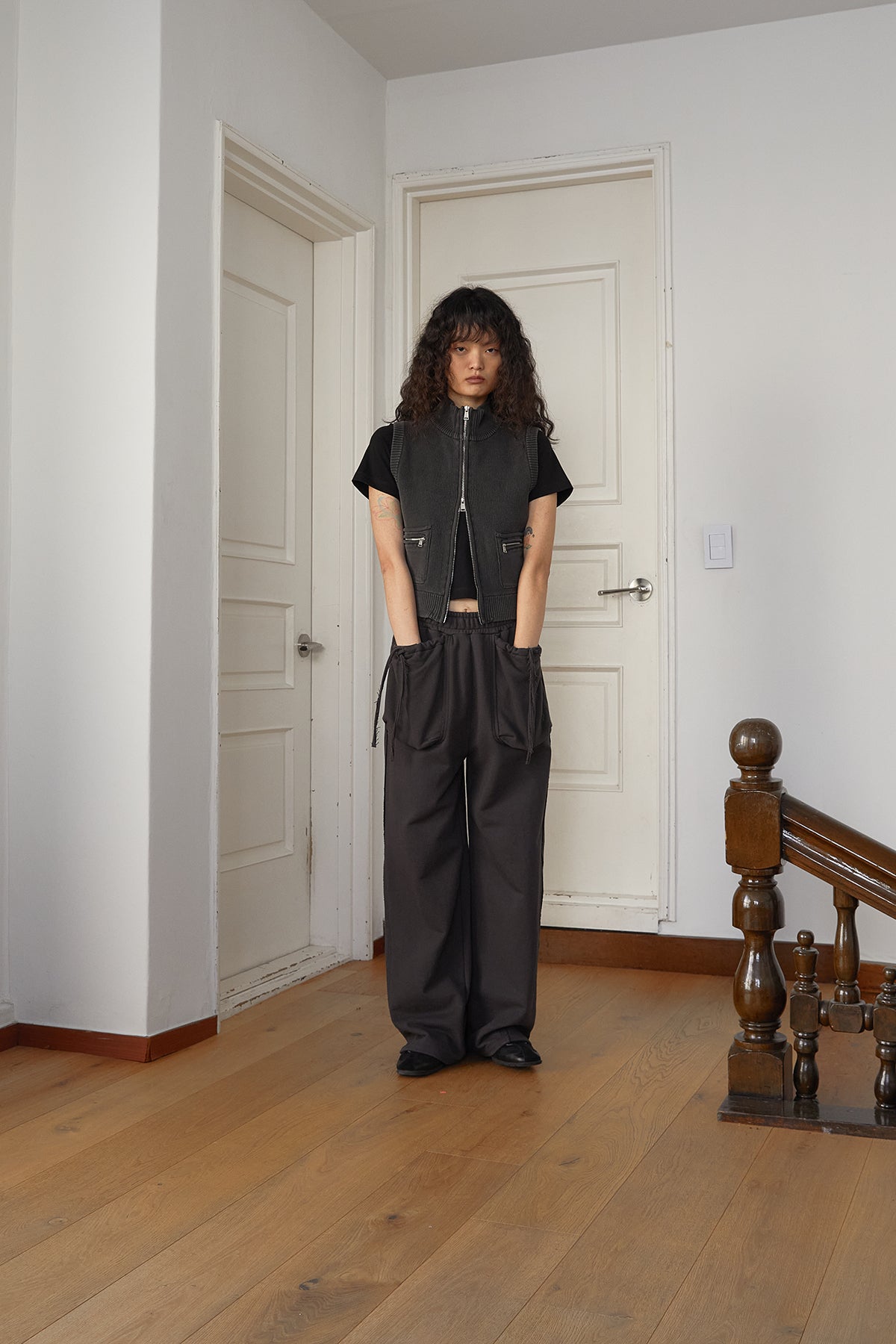 Matin Kim - Logo Point Washed Knit Vest (Charcoal) product image 10 | TRAB K-Fashion Australia