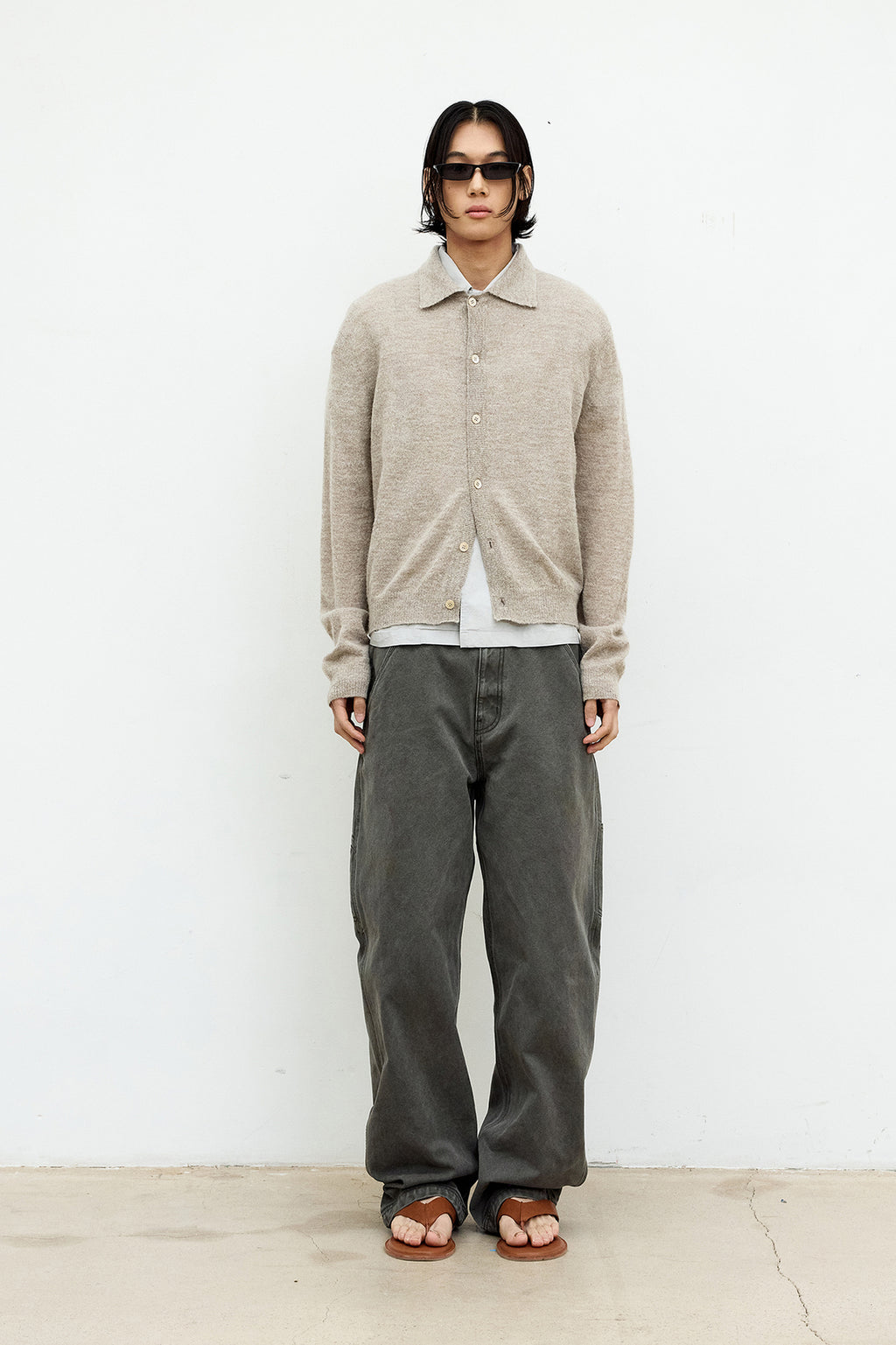Coor - Hairy Alpaca Blend Collar Cardigan (Melange Beige) product image 2 | TRAB K-Fashion Australia