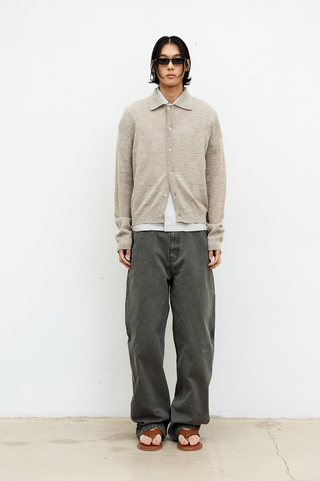 Coor - Hairy Alpaca Blend Collar Cardigan (Melange Beige) product image 2 | TRAB K-Fashion Australia