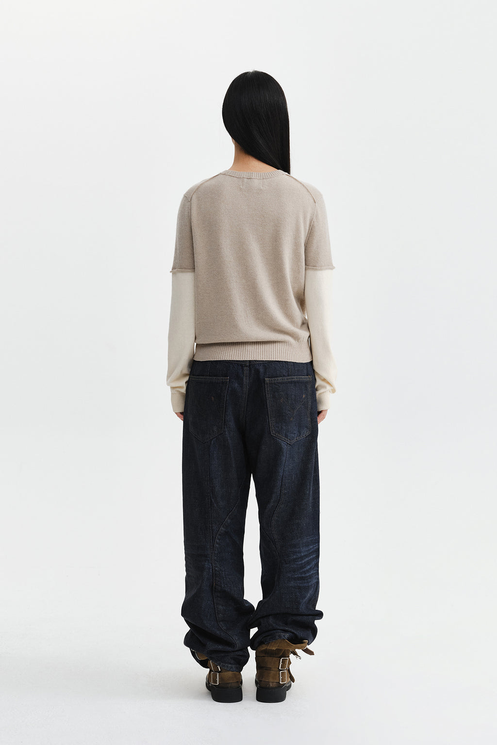 Matin Kim - Cashmere Blended Two Tone Knit Pullover (Beige) product image 8 | TRAB K-Fashion Australia