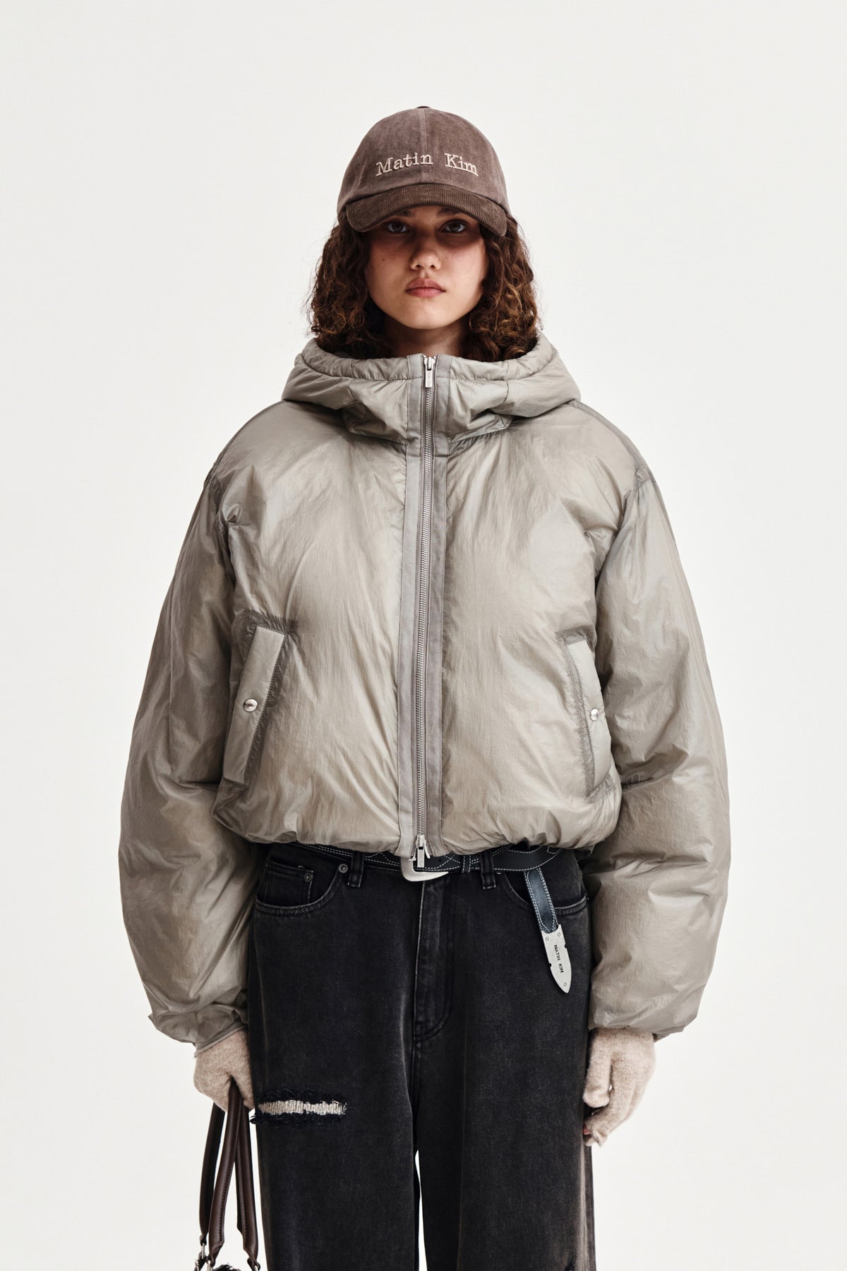 Matin Kim - Back Logo Hoody Short Down Jumper (Beige) product image 1 | TRAB K-Fashion Australia