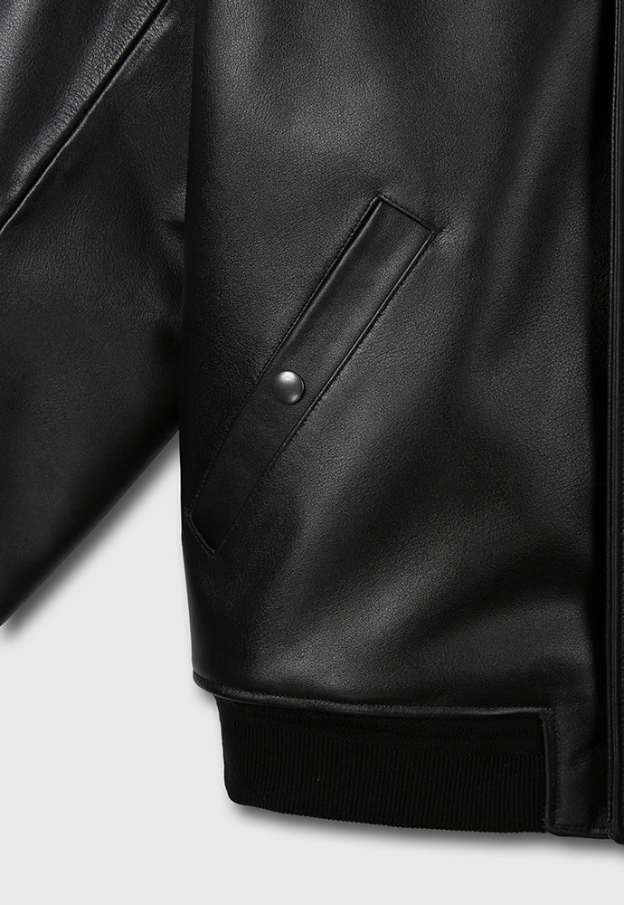 Tonywack - Shearling Collar Leather Bomber Jacket (Black) product image 19 | TRAB K-Fashion Australia
