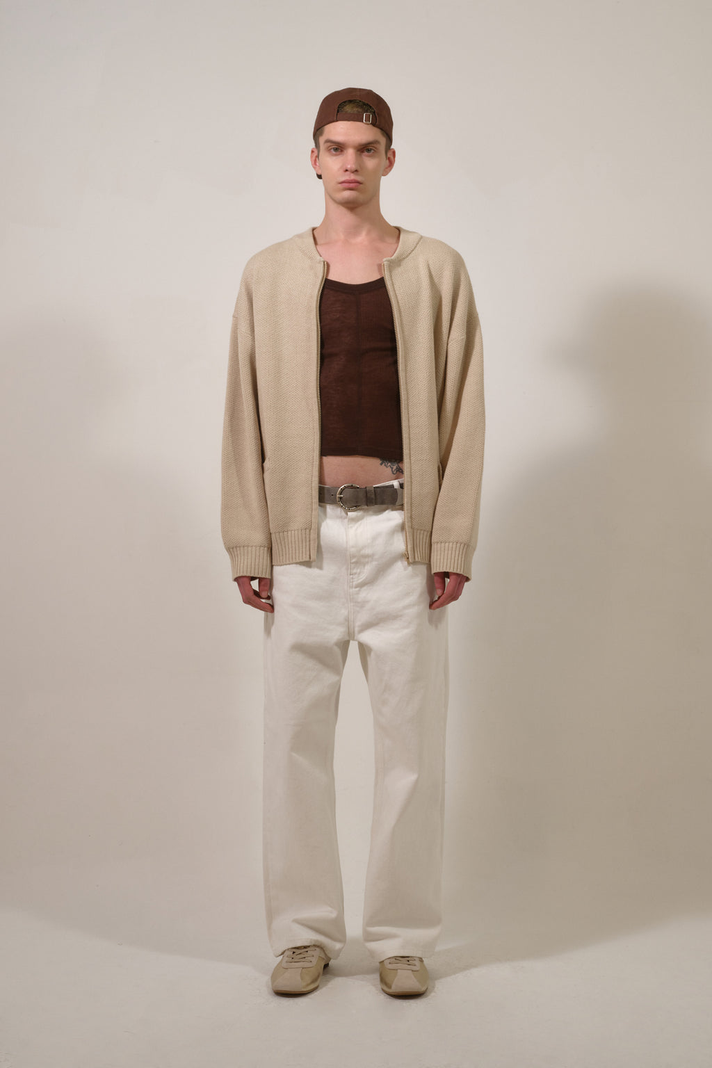 Deinet - D Jacquard Long Knit Zip-Up (Beige) product image 8 | TRAB K-Fashion Australia