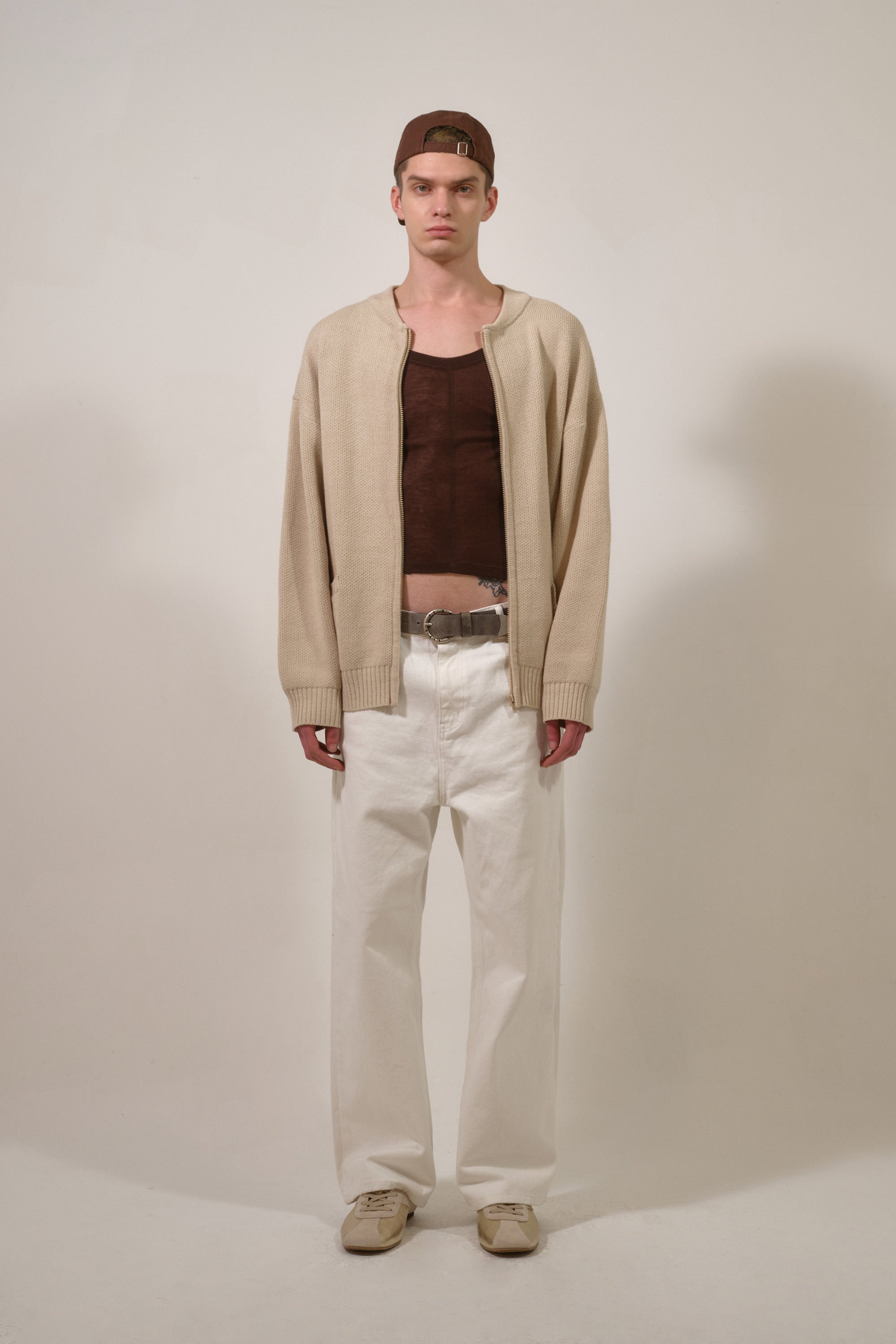 Deinet - D Jacquard Long Knit Zip-Up (Beige) product image 8 | TRAB K-Fashion Australia