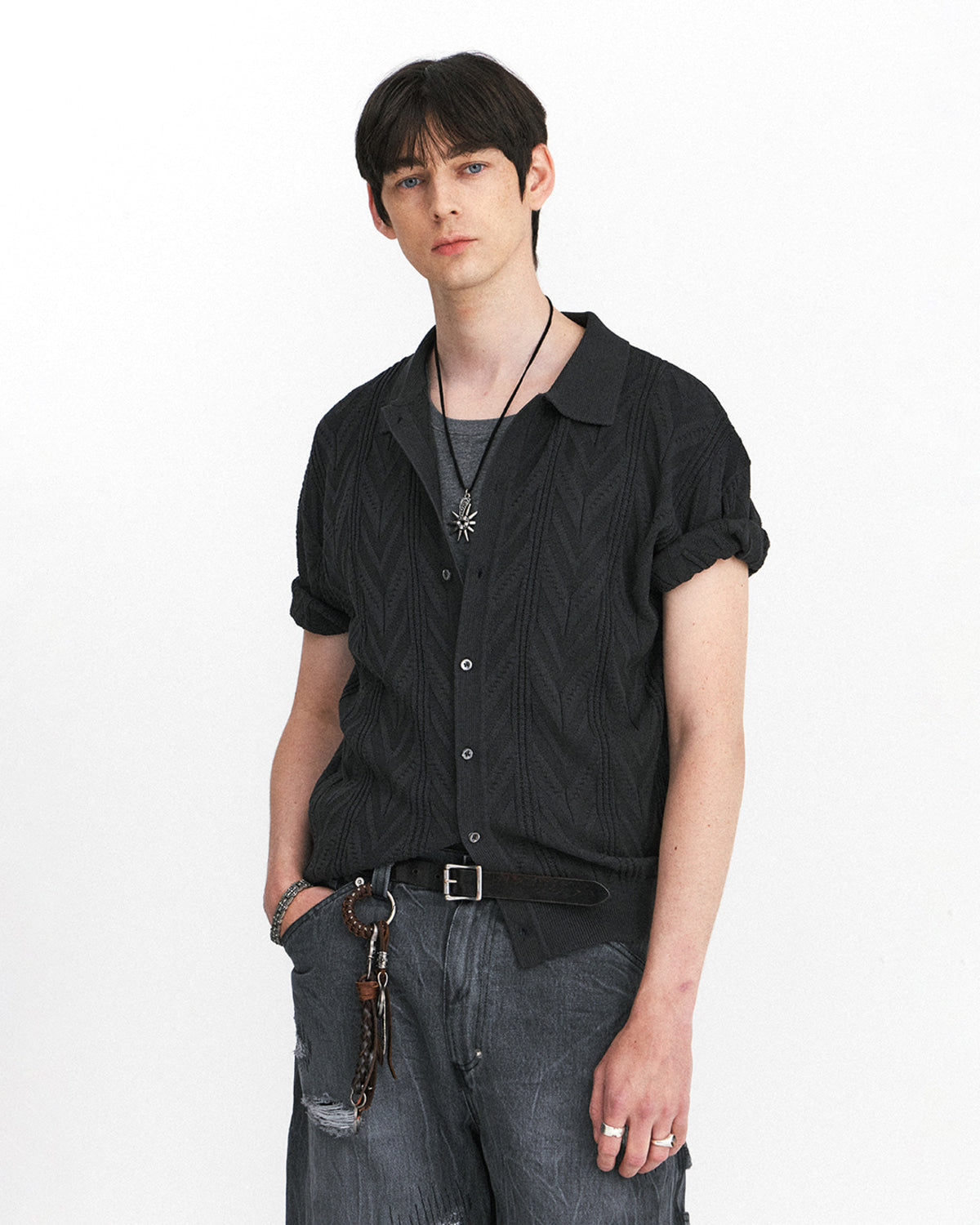 Eastlogue - Geometric Collar Half Cardigan (Charcoal) product image 3 | TRAB K-Fashion Australia
