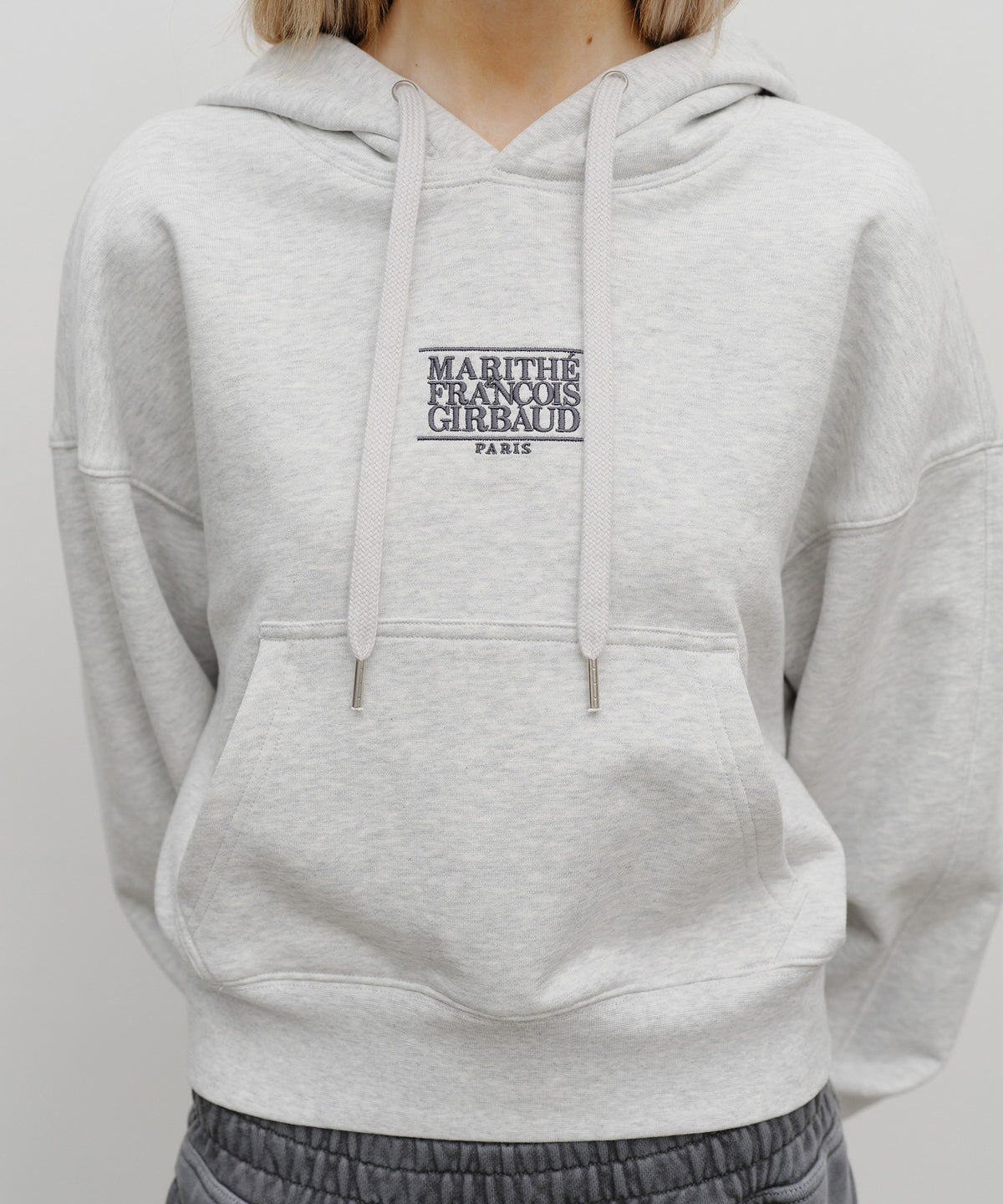Marithe & Francois Girbaud - Small Classic Logo Crop Hoodie (Light Heather Gray) product image 4 | TRAB K-Fashion Australia