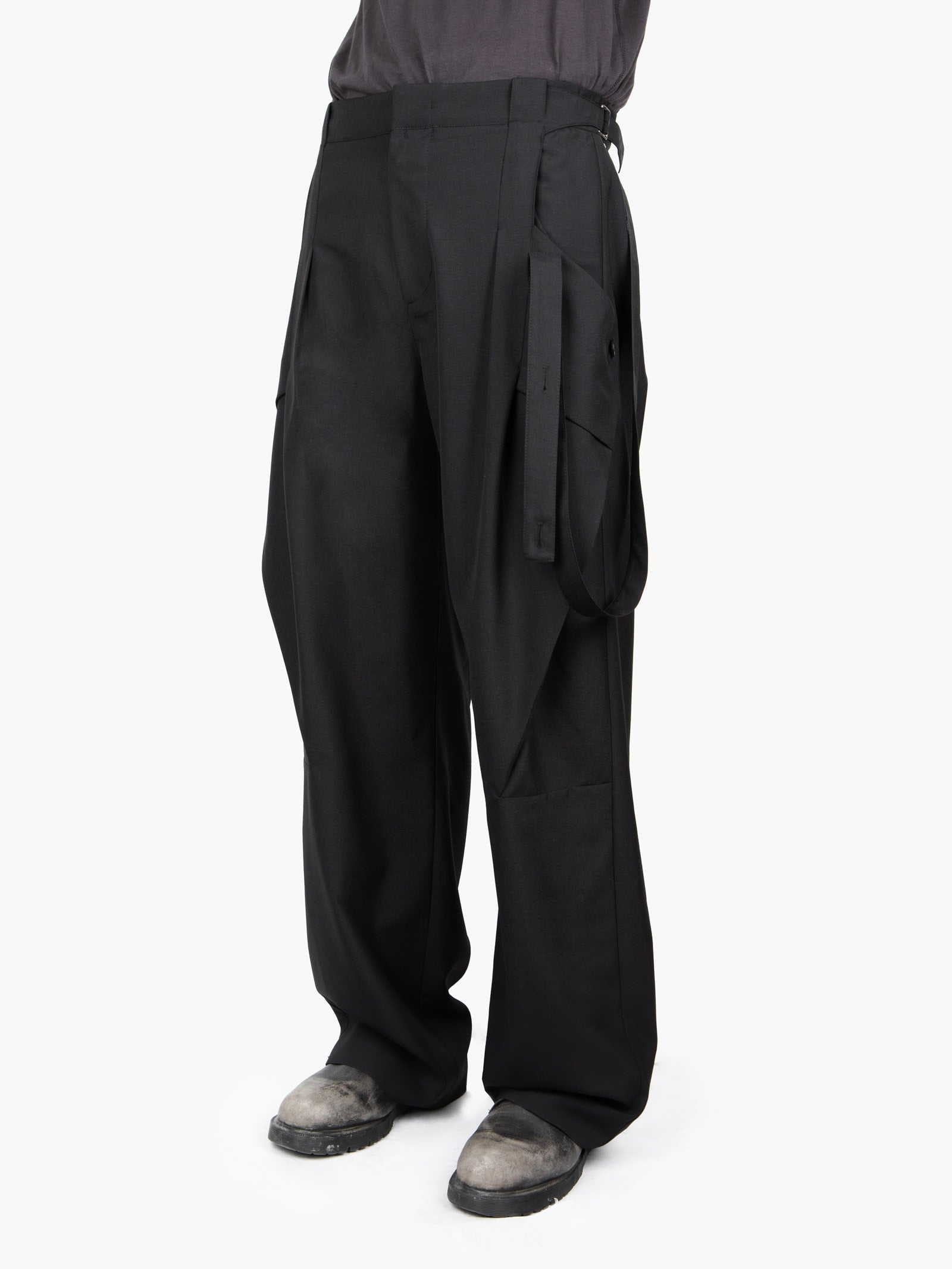 Jiyong Kim - Strap Detailed Wide Trousers (Black) product image 3 | TRAB K-Fashion Australia