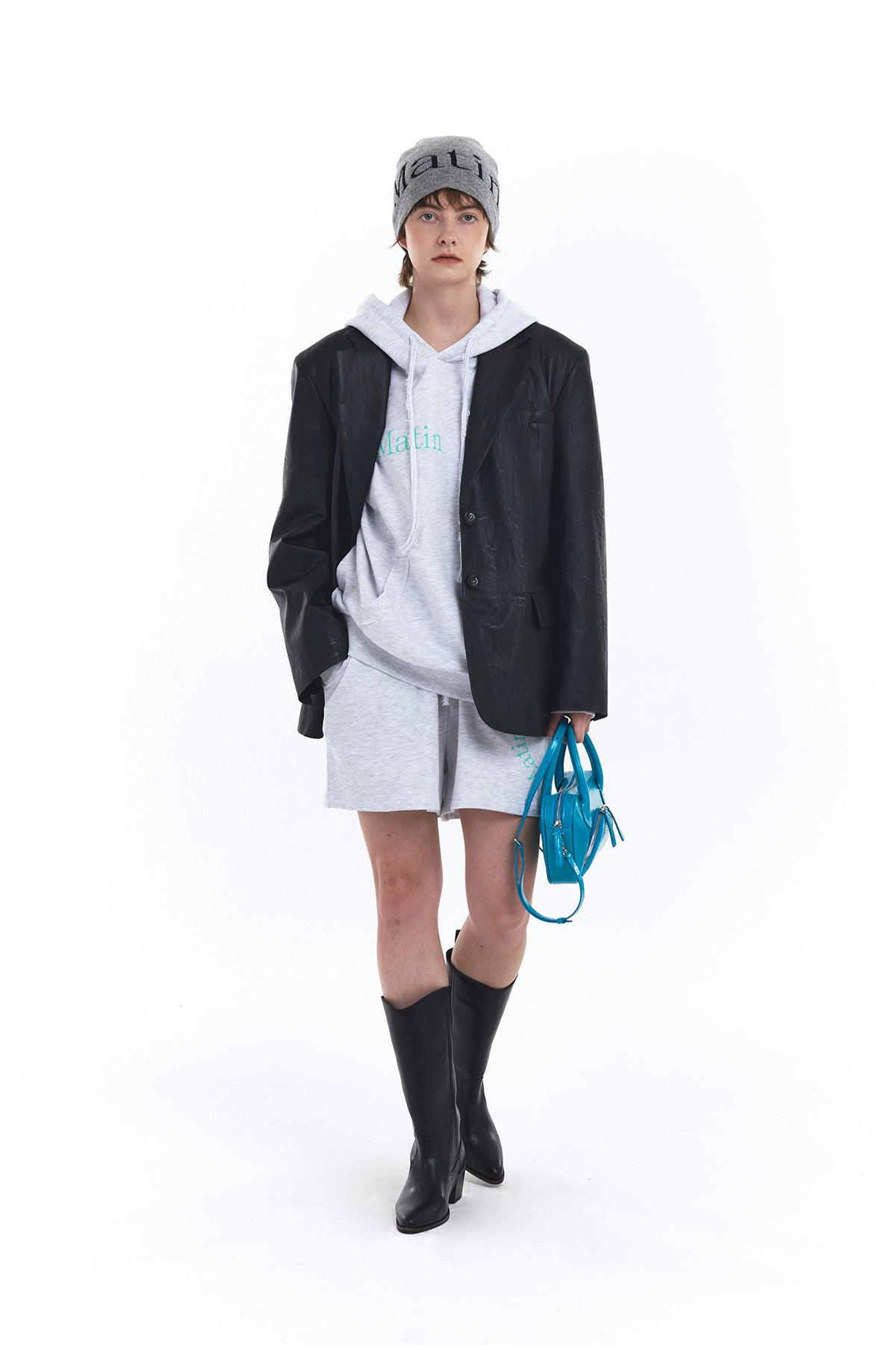 Matin Kim - Logo Jacquard Short Beanie (Grey) product image 7 | TRAB K-Fashion Australia