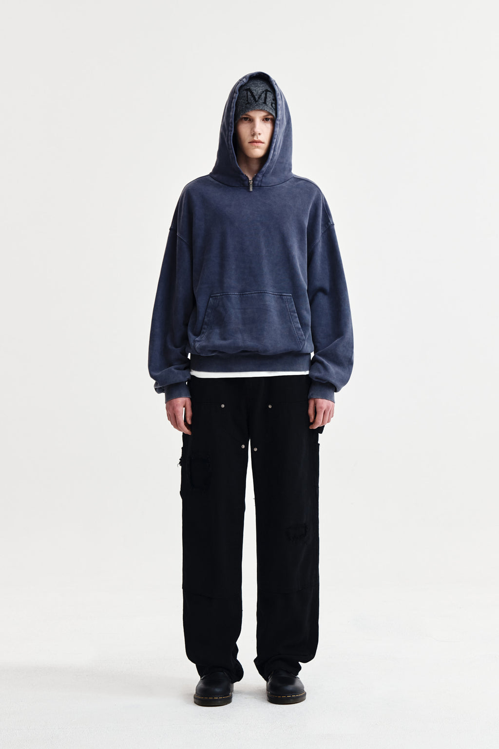 Matin Kim - Distressed Double Knee Work Pants (Black) product image 1 | TRAB K-Fashion Australia