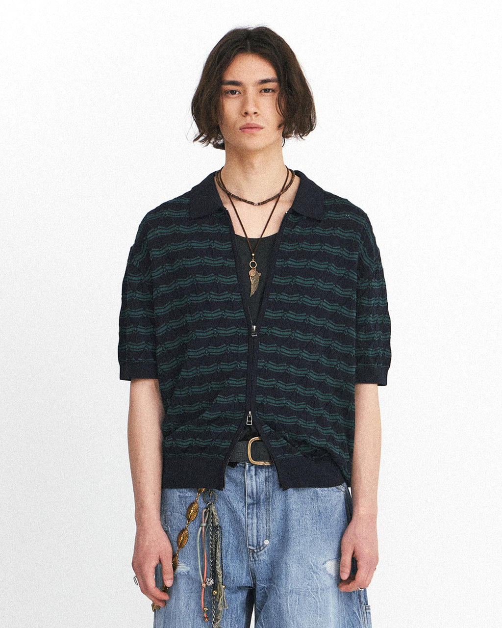 Eastlogue - Weavy Zip Up Half Cardigan (D.navy & Green) product image 2 | TRAB K-Fashion Australia